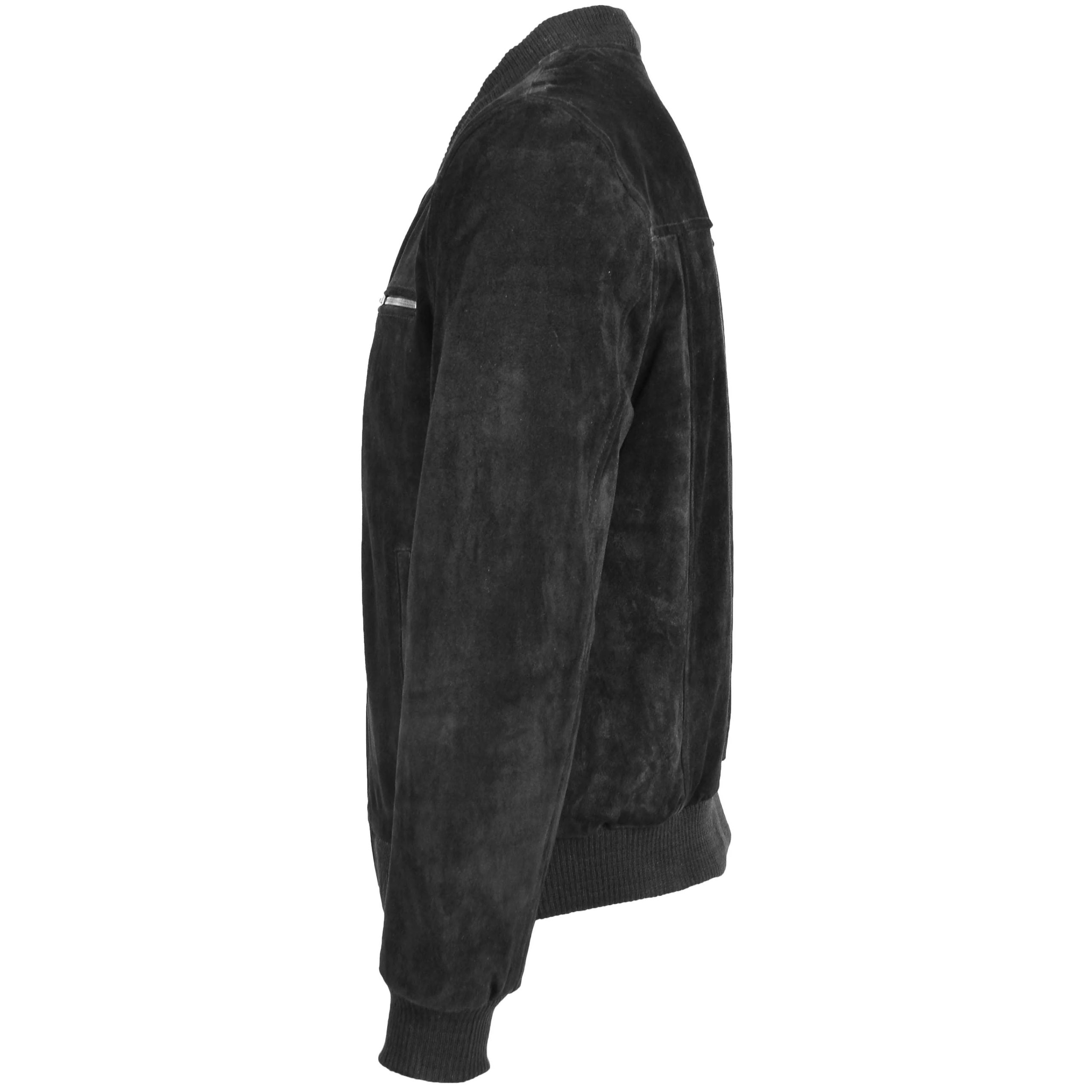 Mens Suede Bomber Varsity Jacket Reg Nova Black