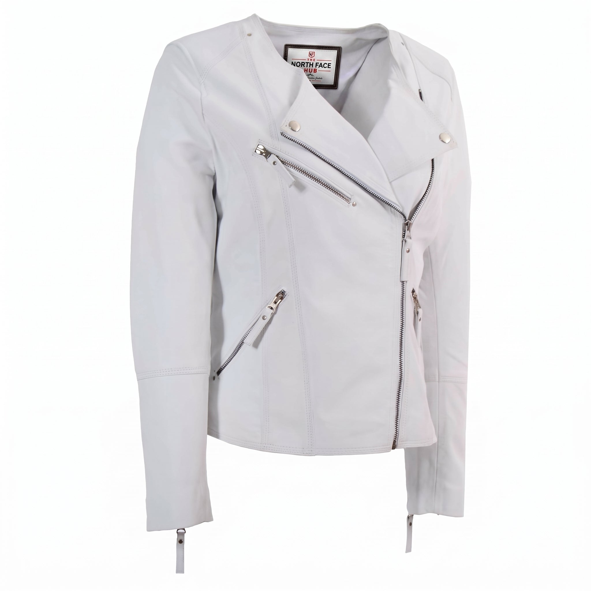 Womens Leather Casual Biker Jacket Shelly Cross Zip Astral Off White