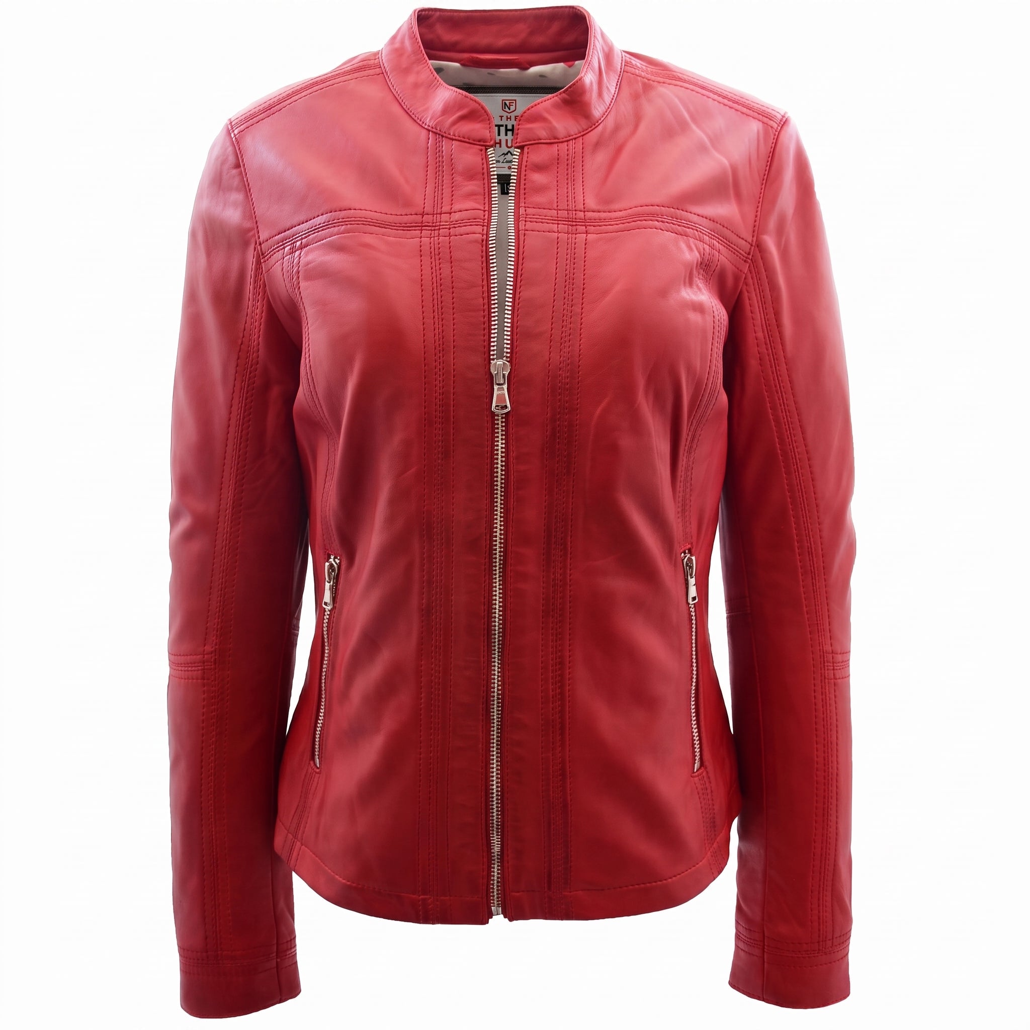 Womens Leather Classic Biker Style Tayla Jacket Ignite Red