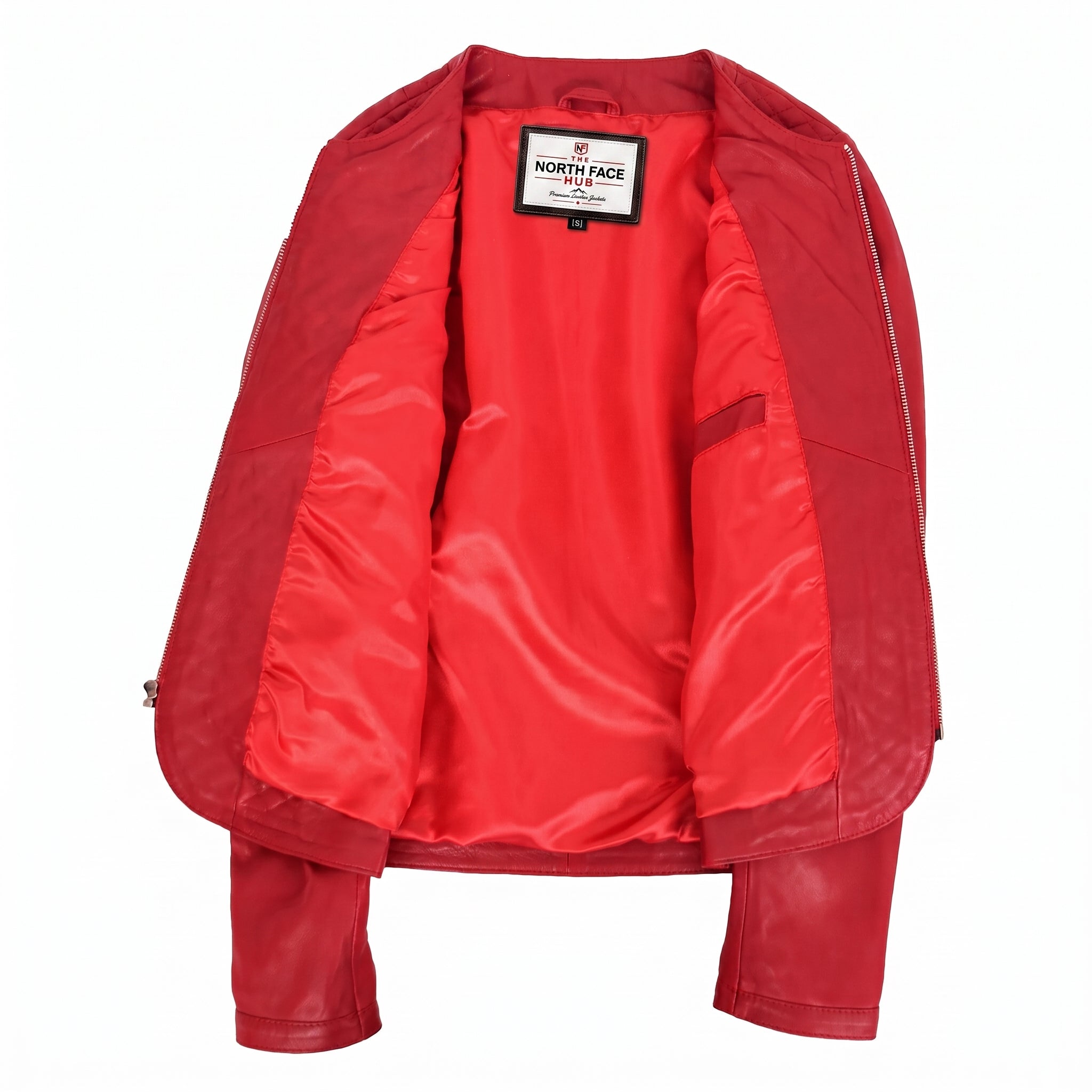 Womens Leather Collarless Jacket with Quilt Design Joan Ignite Red