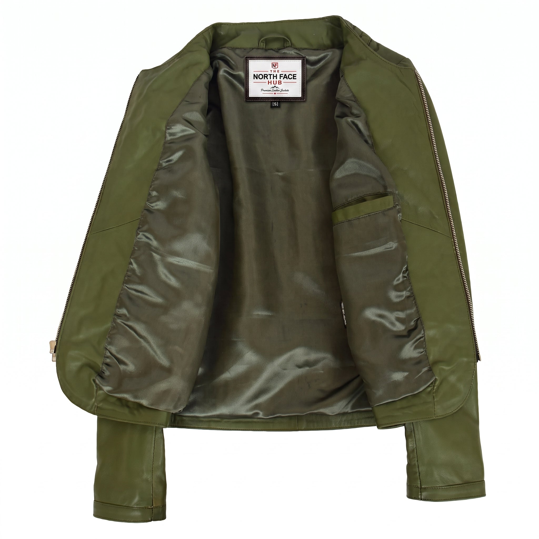 Womens Leather Collarless Jacket with Quilt Design Joan Aurora Olive Green