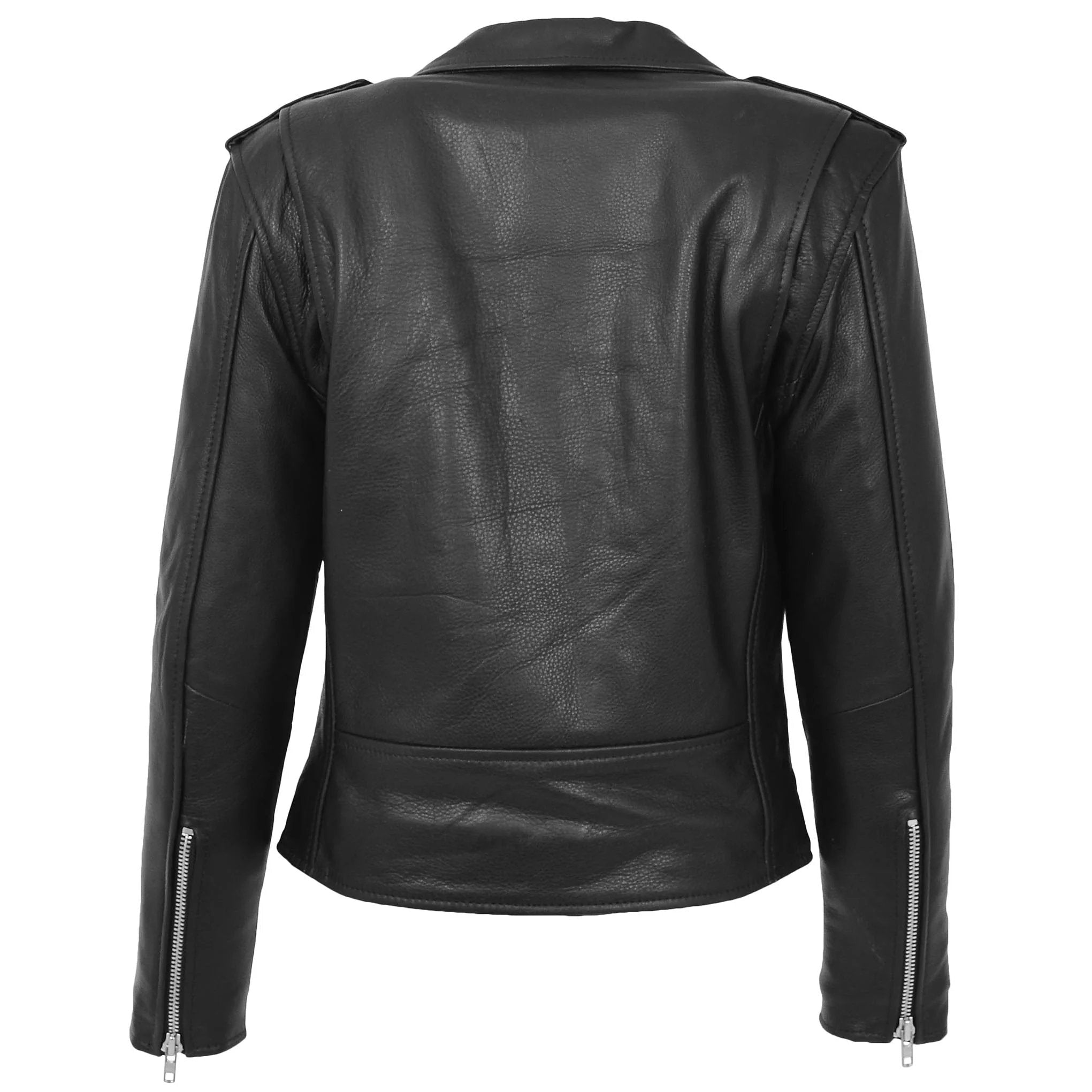Womens Leather Biker Brando Style Jacket Holly Nova Black
