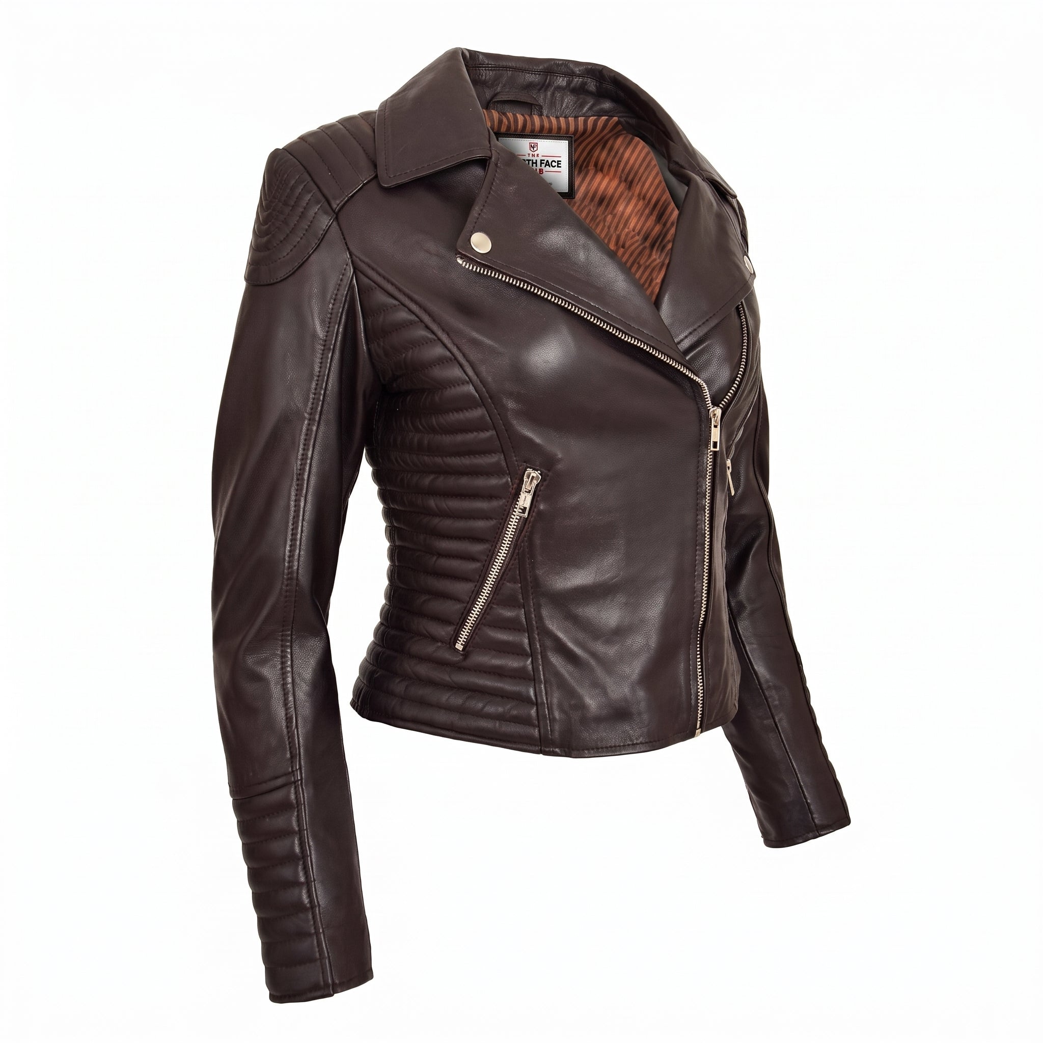 Womens Soft Leather Cross Zip Biker Jacket Anna Zenith Brown
