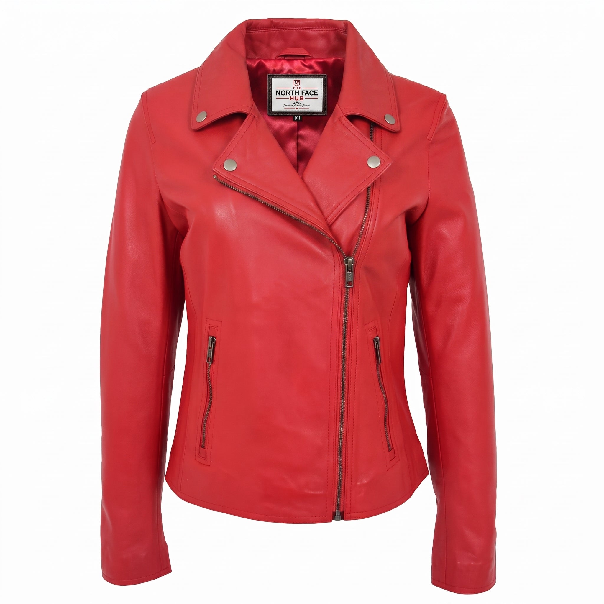 Womens Soft Leather Cross Zip Biker Jacket Lola Ignite Red
