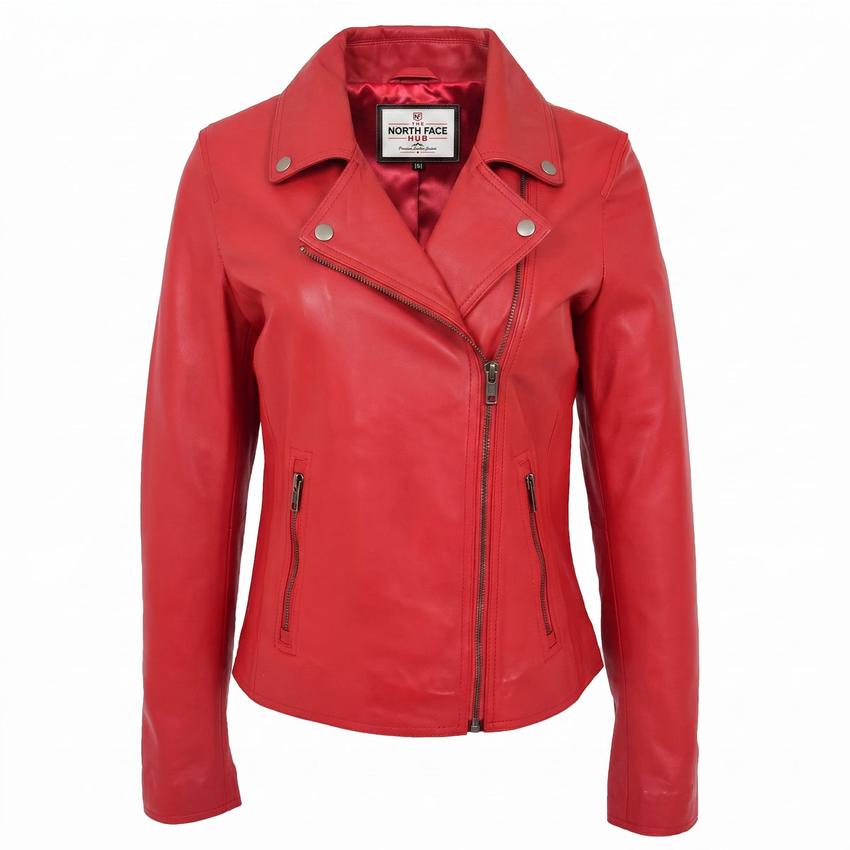 Womens Soft Leather Cross Zip Biker Jacket Lola Ignite Red