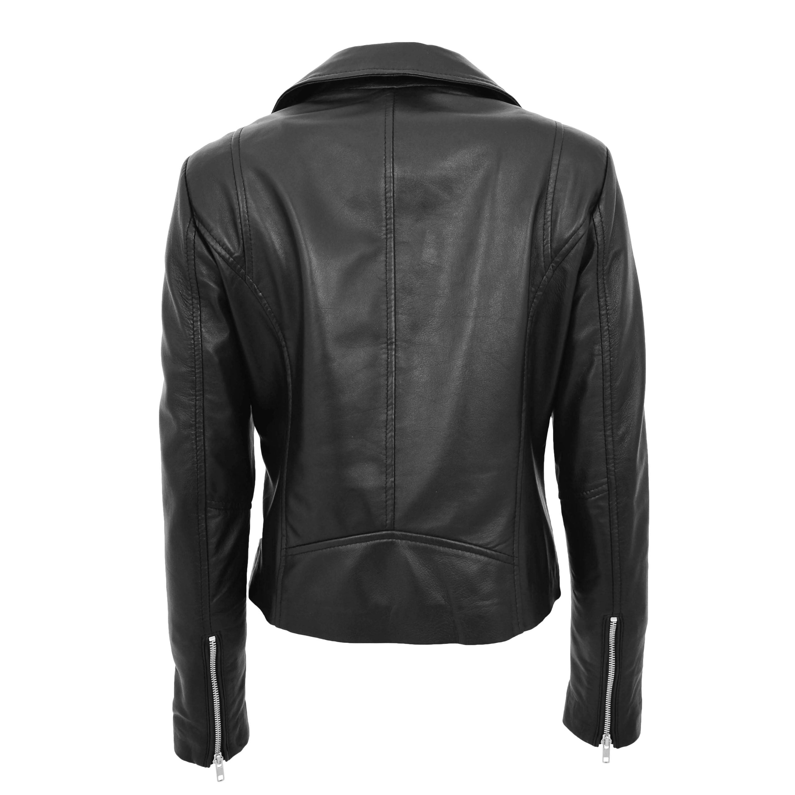 Womens Leather Biker Style Jacket Maya Cross Zip Nova Black