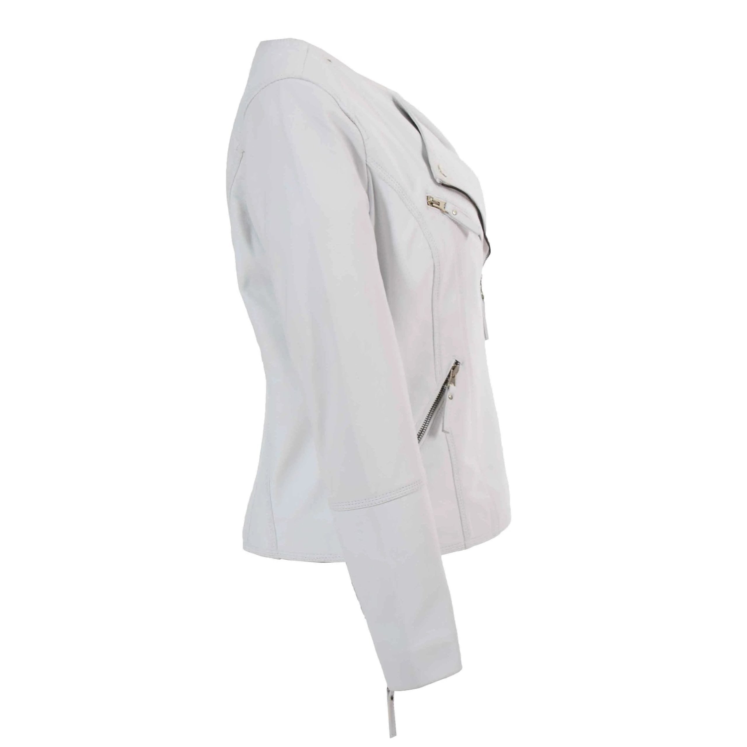Womens Leather Casual Biker Jacket Shelly Cross Zip Astral Off White