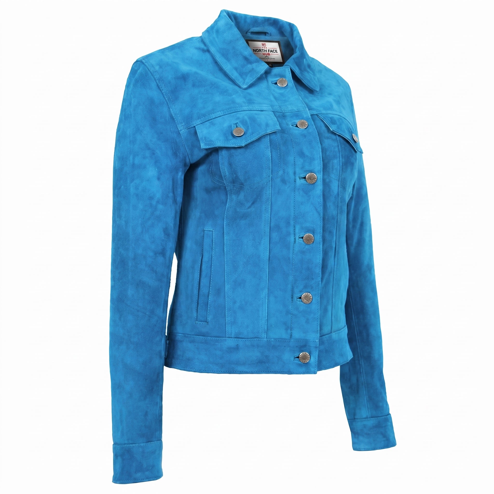 Womens Soft Suede Trucker Style Jacket Alma Teal Radiant Blue