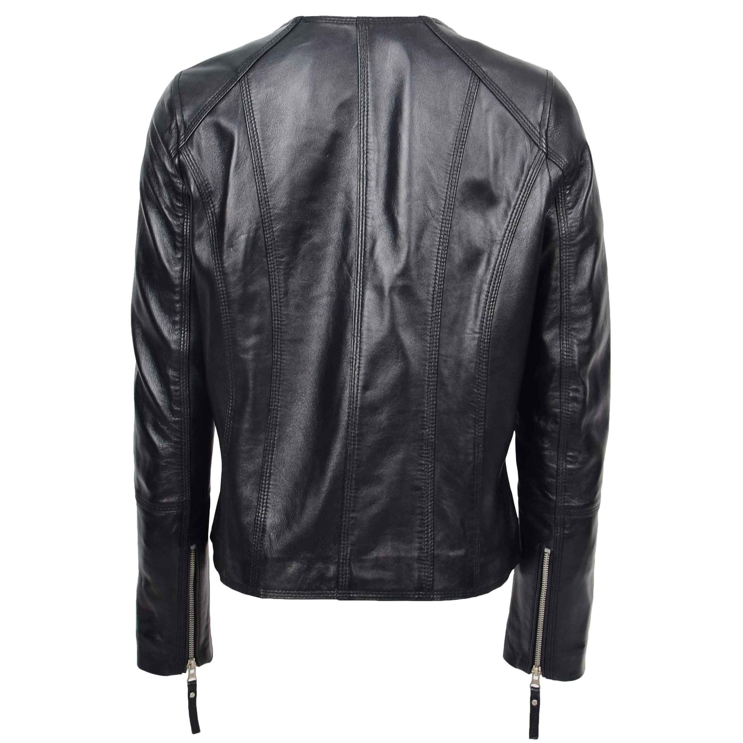Womens Leather Casual Biker Jacket Shelly Cross Zip Nova Black