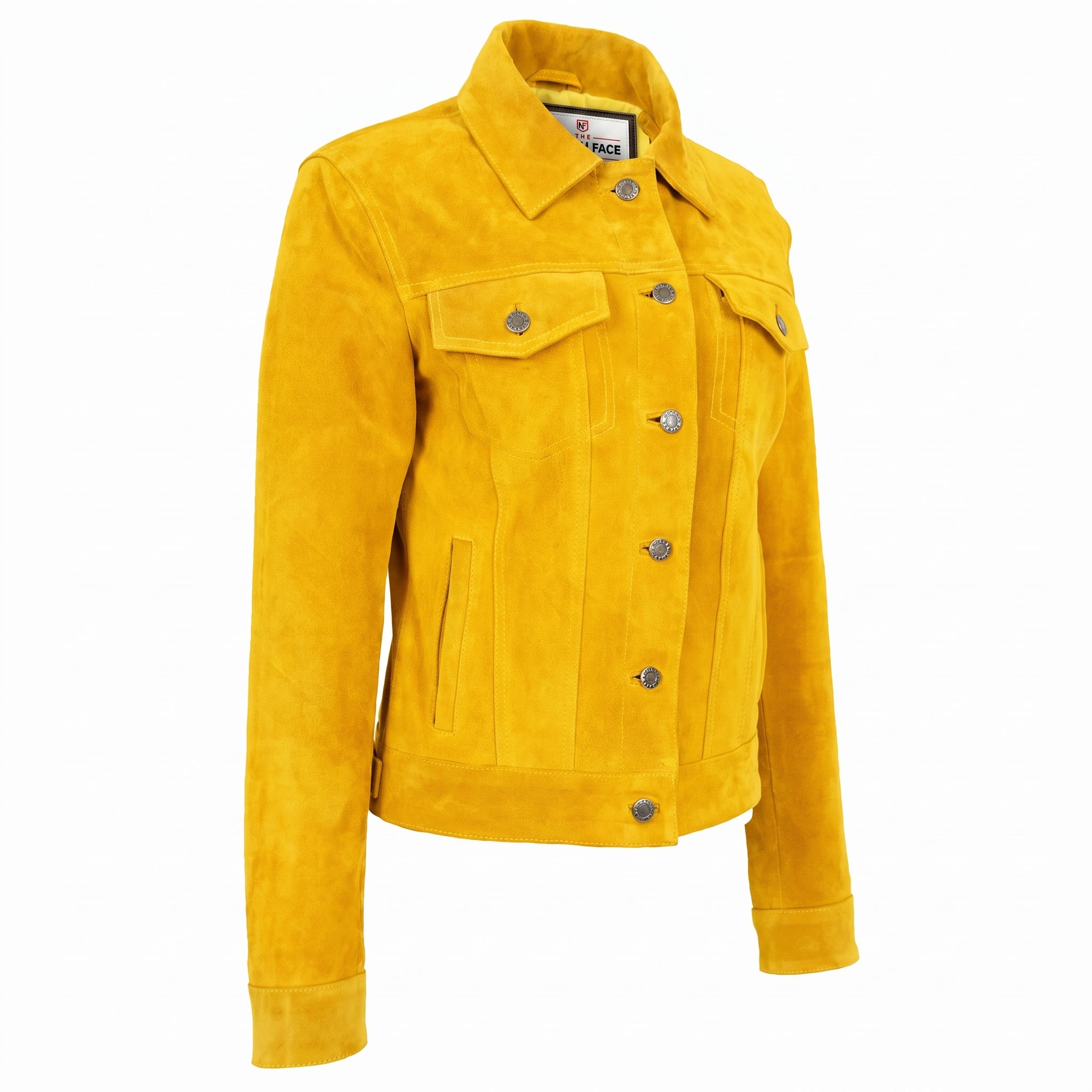 Womens Soft Suede Trucker Style Jacket Alma Vivid Yellow