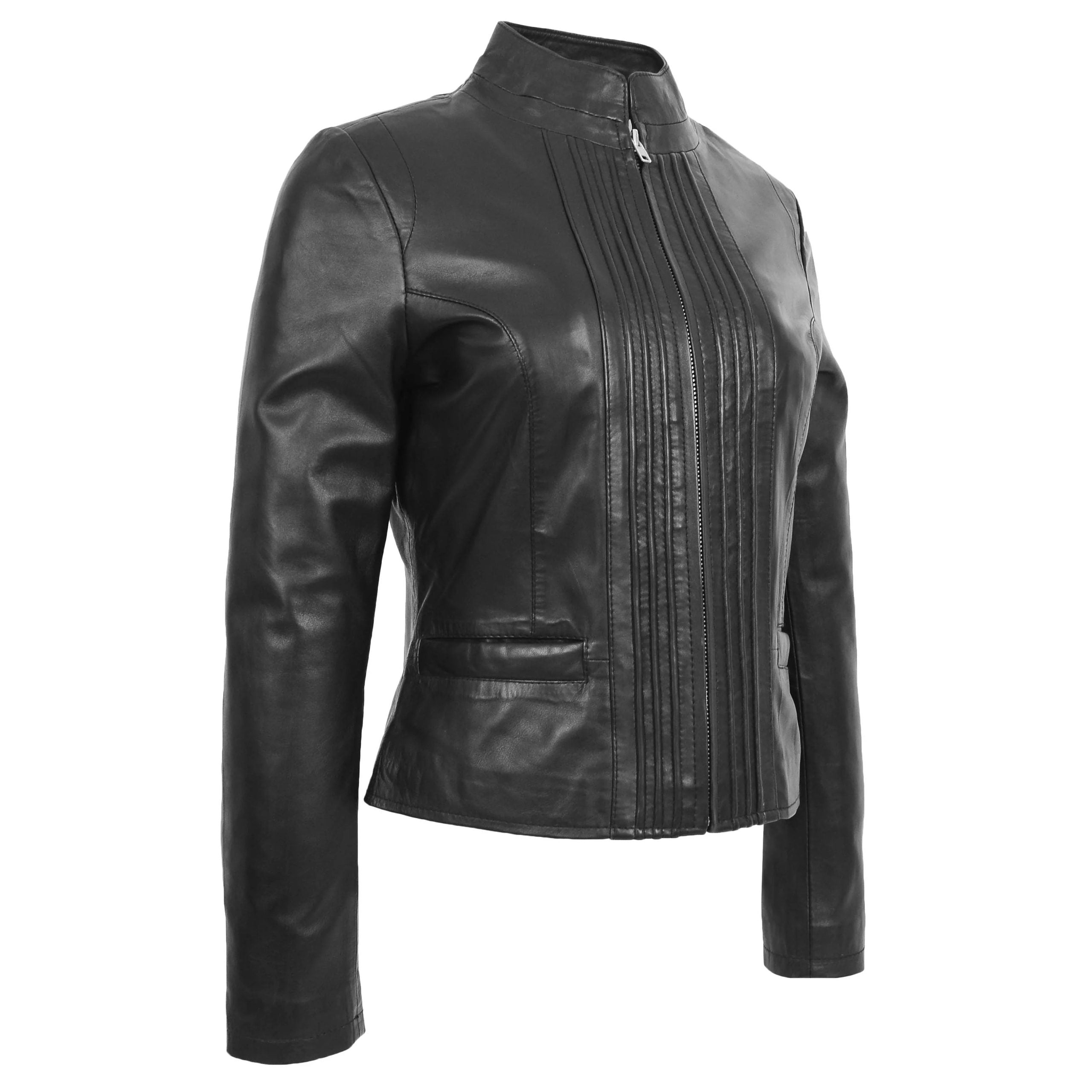 Womens Leather Standing Collar Jacket Becky Nova Black