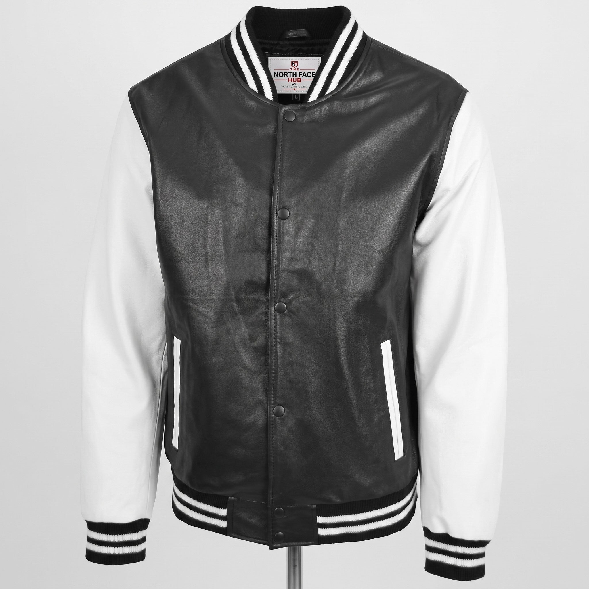 Mens Leather College Boy Varsity Jacket Garry Black Astral White