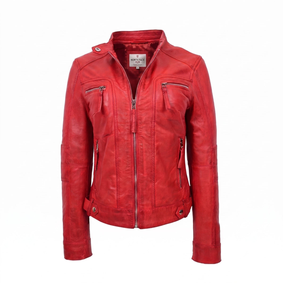 Womens Real Leather Biker Jacket Casual Style Annie Ignite Red