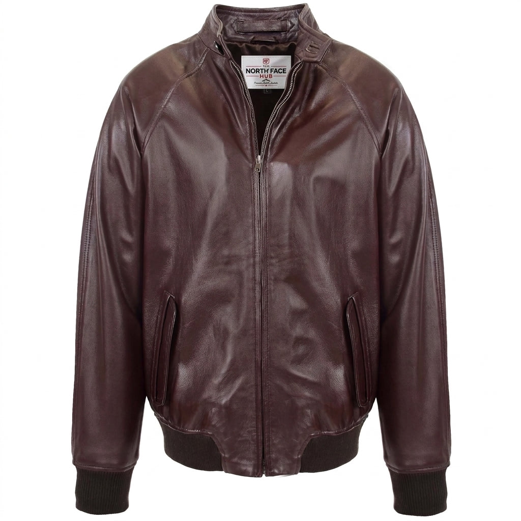 Mens Real Leather Bomber Jacket Raglan Shoulder Francis Zenith Brown
