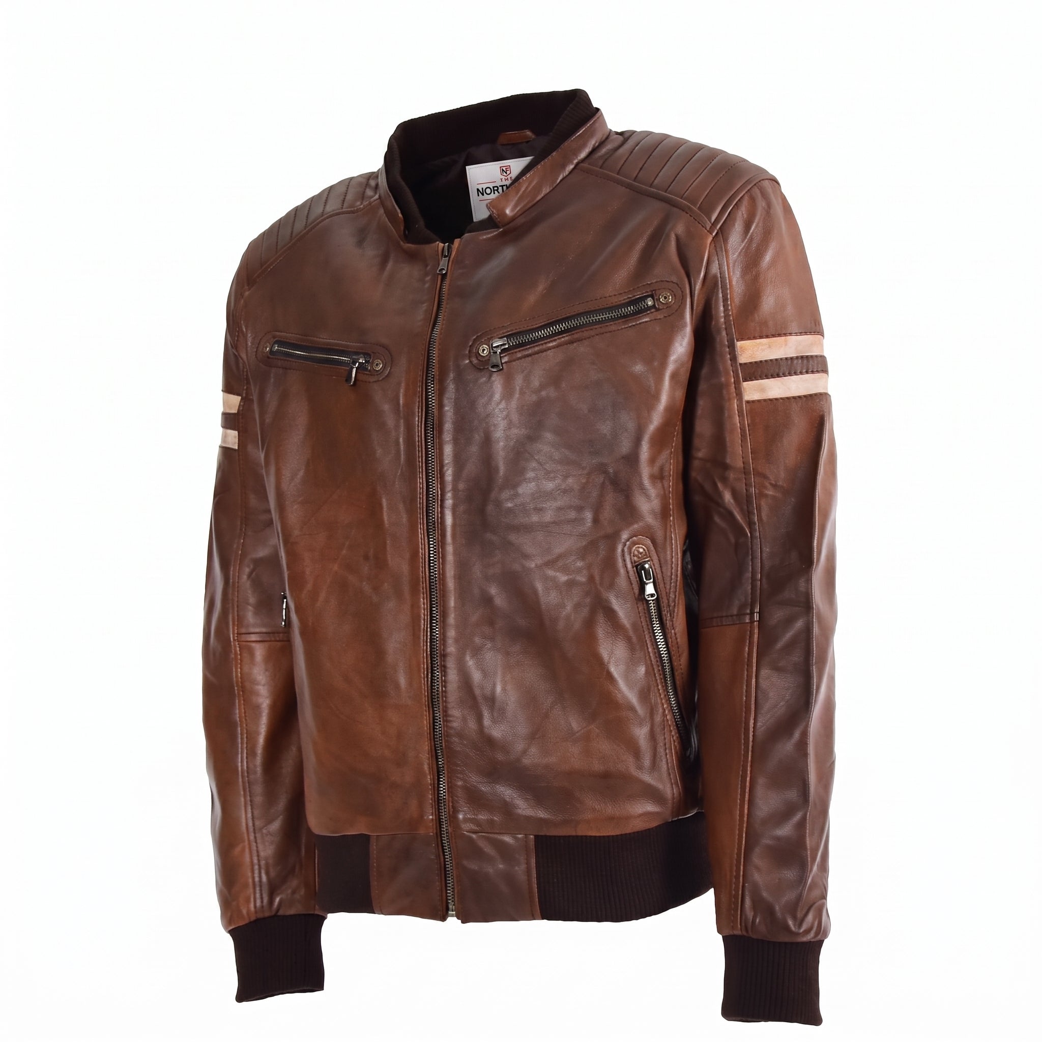 Mens Real Leather Bomber Zip up Detachable Hoodie Jacket Dallas Clestial Cognac