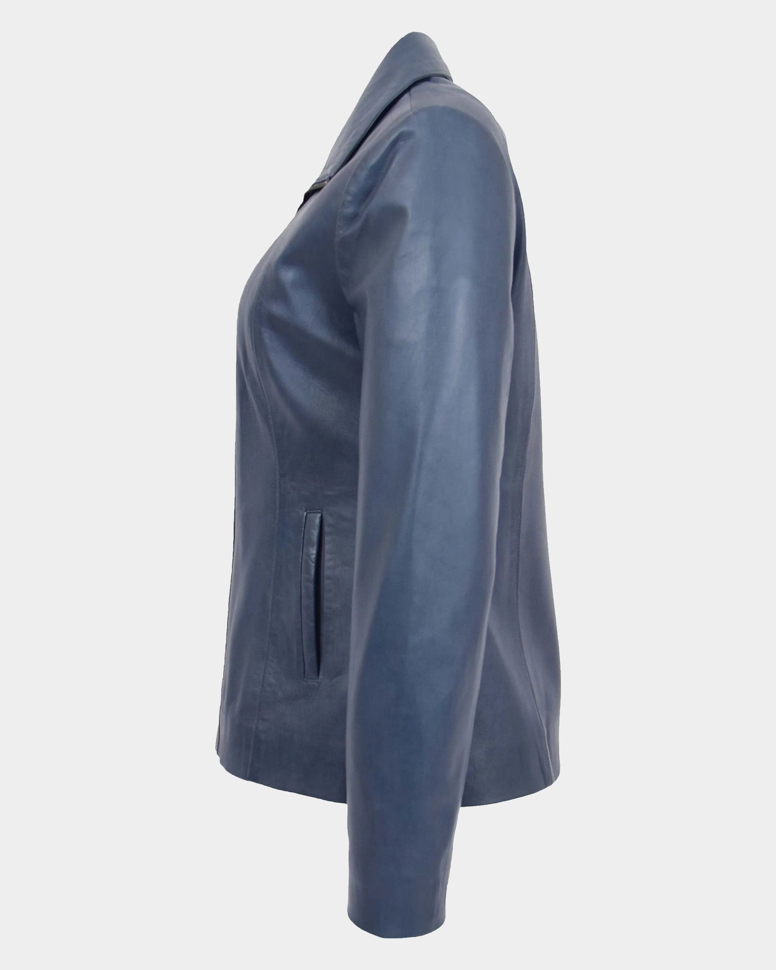 Womens Classic Zip Fastening Leather Jacket Julia  Radiant Blue