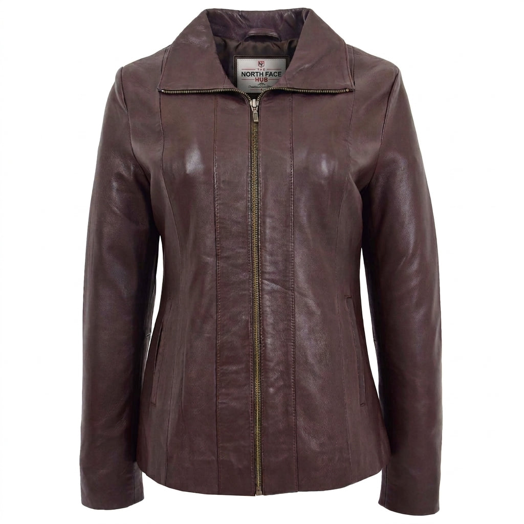 Womens Classic Zip Fastening Leather Jacket Julia Zenith Brown