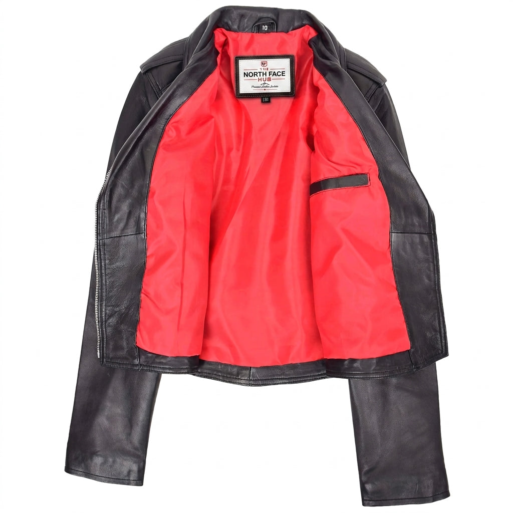 Womens Leather Biker Style Emma Cross Zip Jacket Nova Black