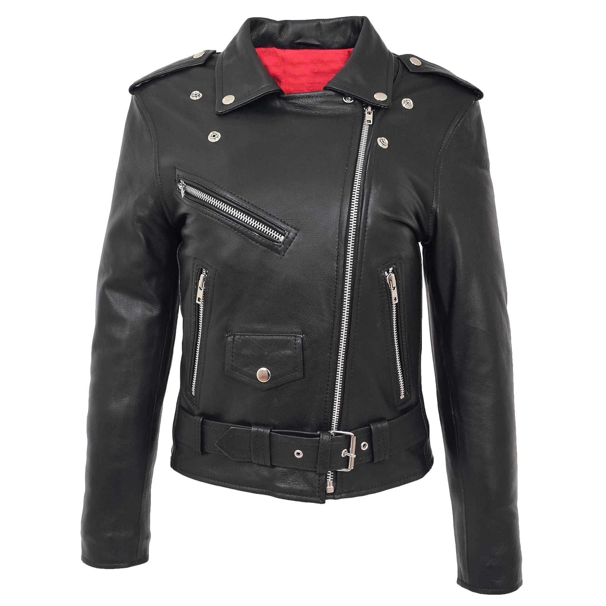 Womens Leather Biker Brando Style Jacket Holly Nova Black