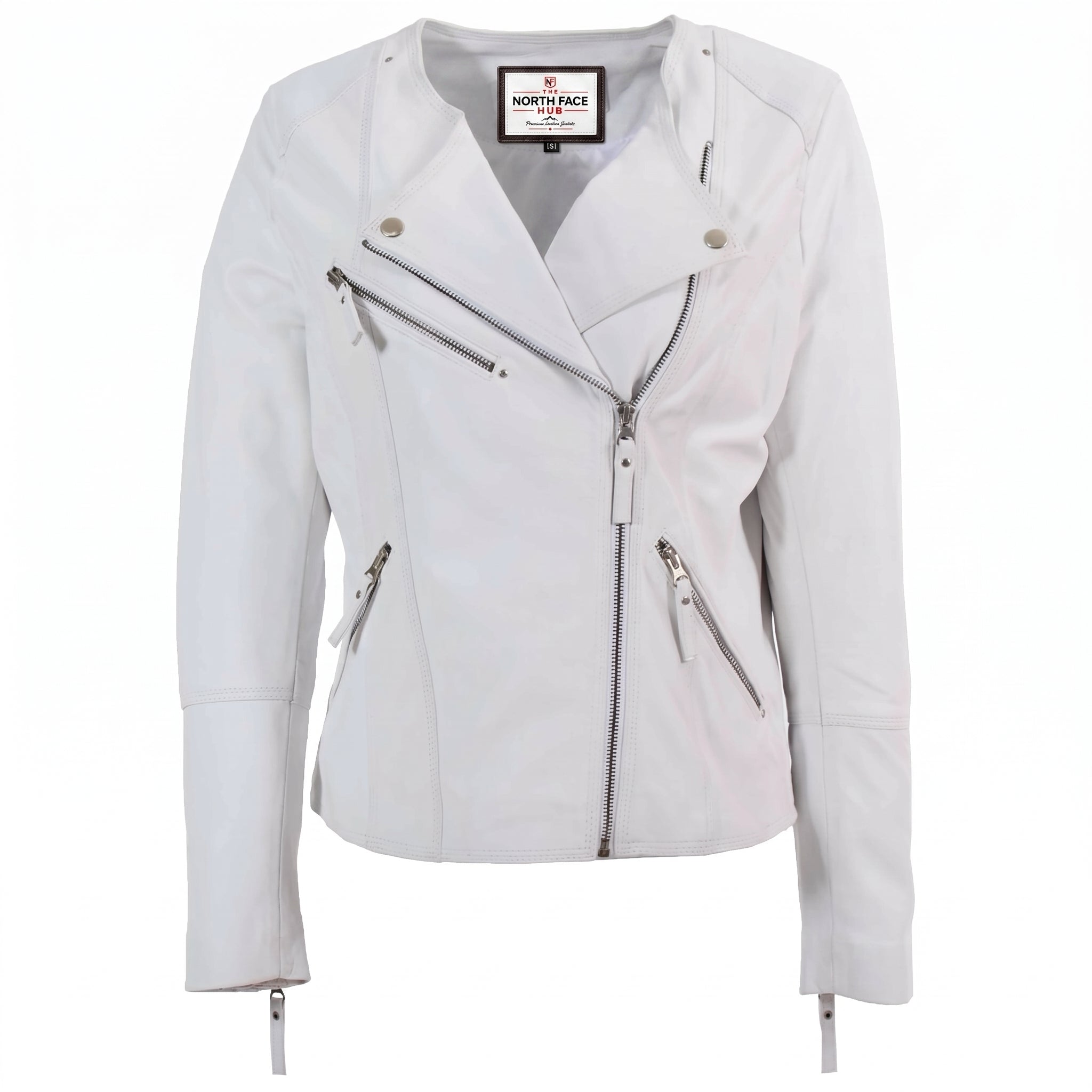 Womens Leather Casual Biker Jacket Shelly Cross Zip Astral Off White