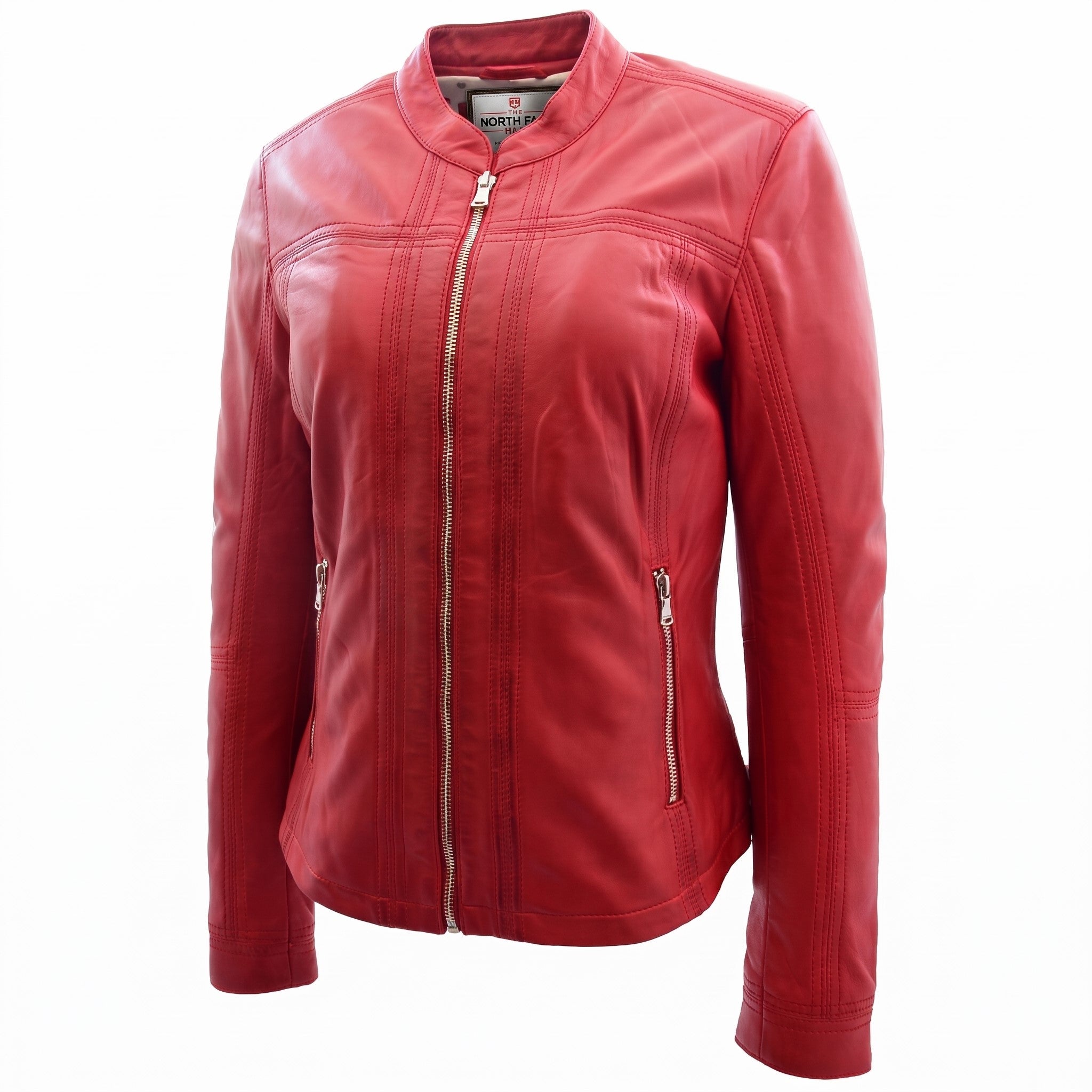 Womens Leather Classic Biker Style Tayla Jacket Ignite Red