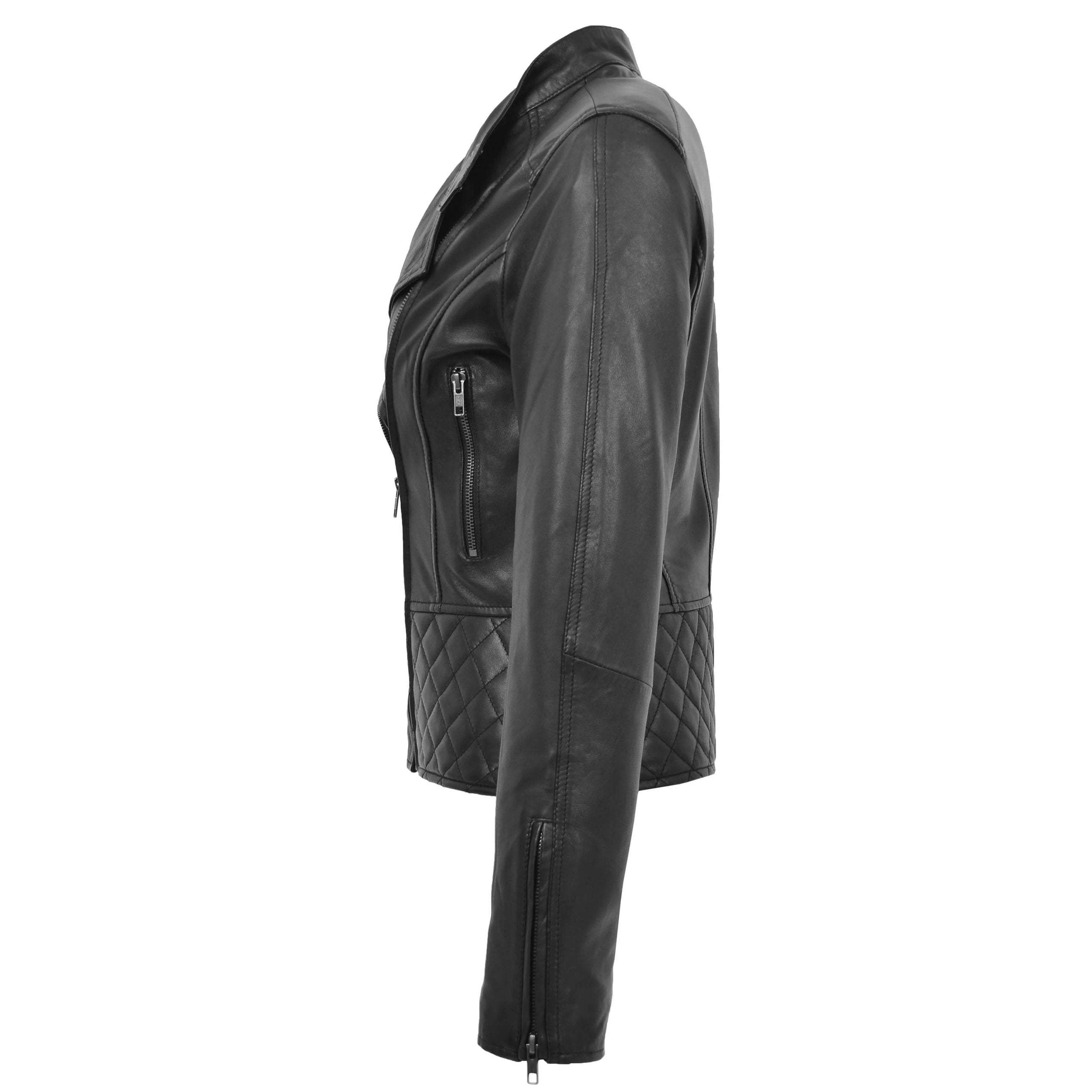 Womens Leather Stand-Up Collar Biker Jacket Laura Nova Black