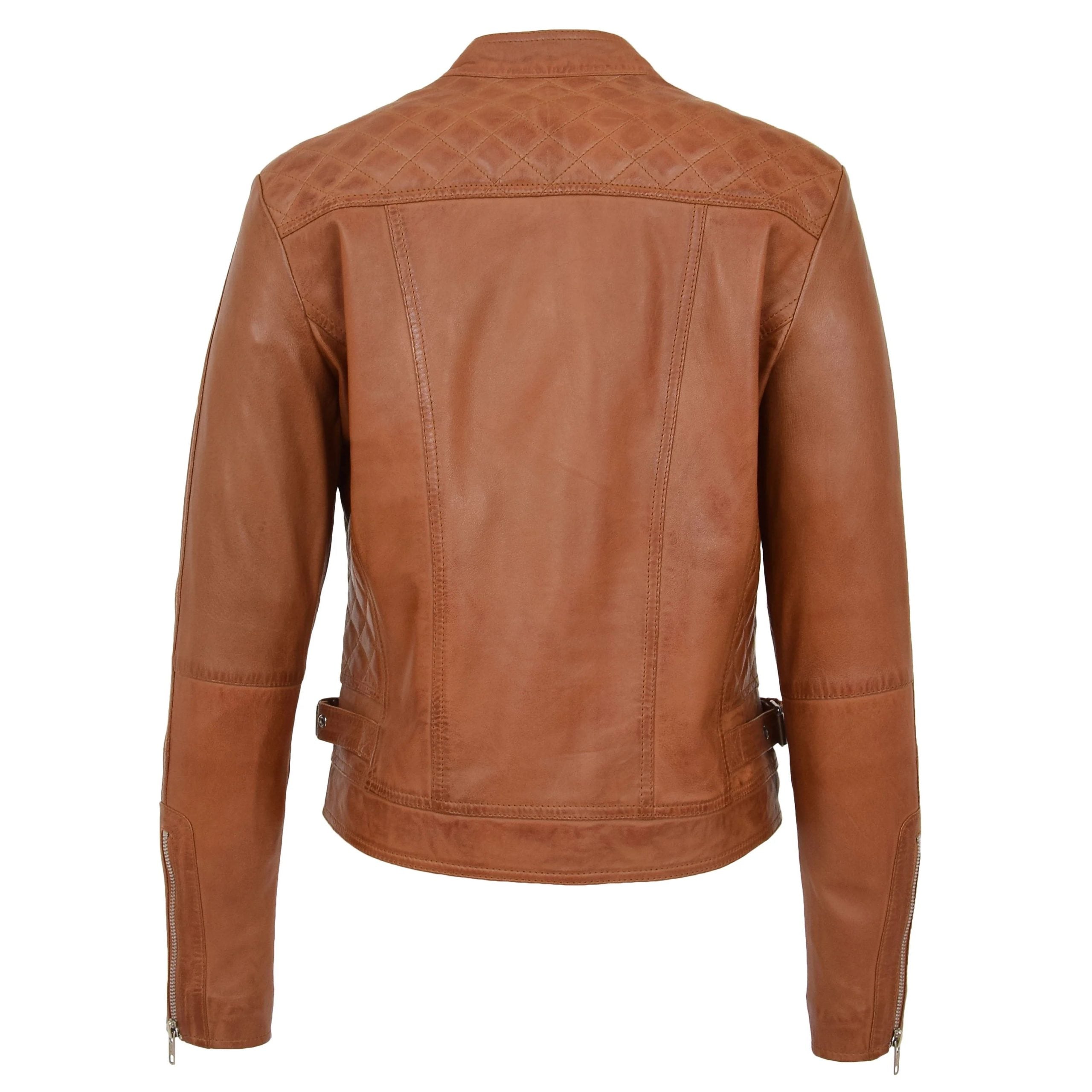 Womens Soft Leather Casual Zip Biker Jacket Ruby Dynamo Tan