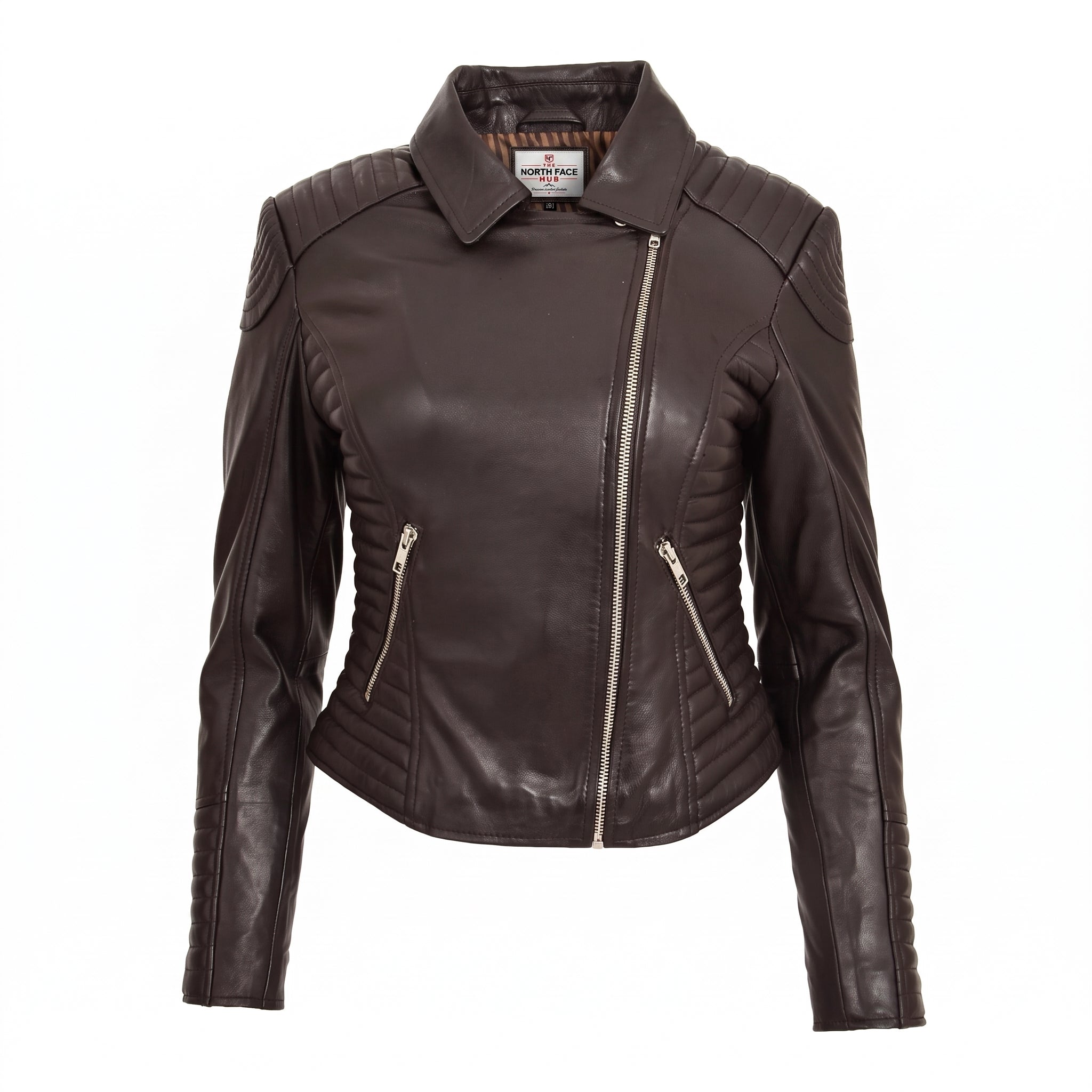 Womens Soft Leather Cross Zip Biker Jacket Anna Zenith Brown