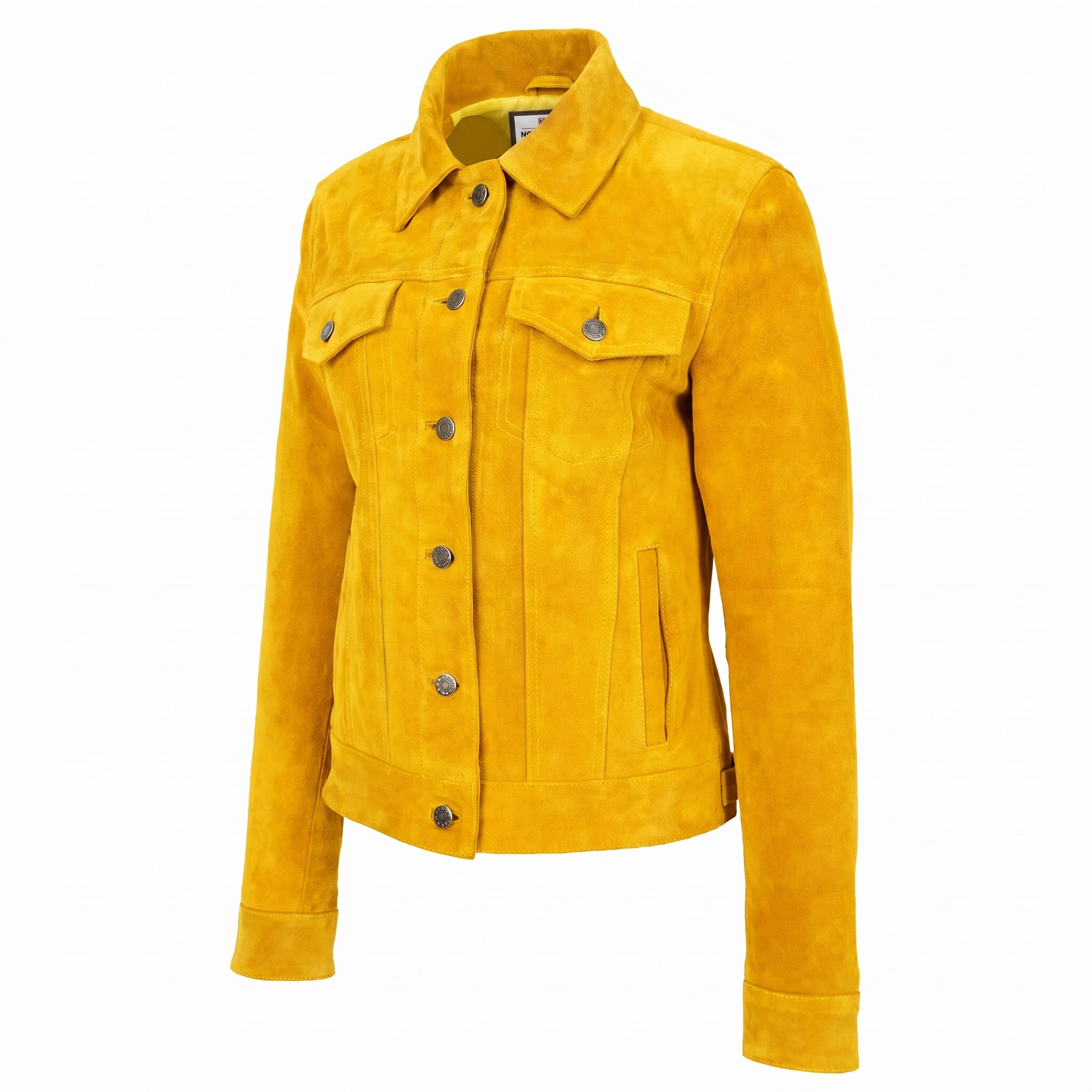 Womens Soft Suede Trucker Style Jacket Alma Vivid Yellow