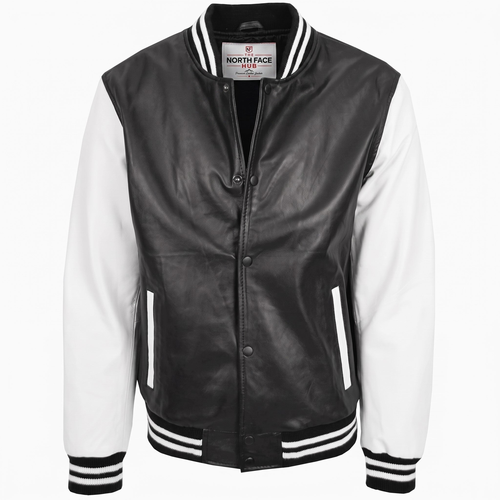 Mens Leather College Boy Varsity Jacket Garry Black Astral White