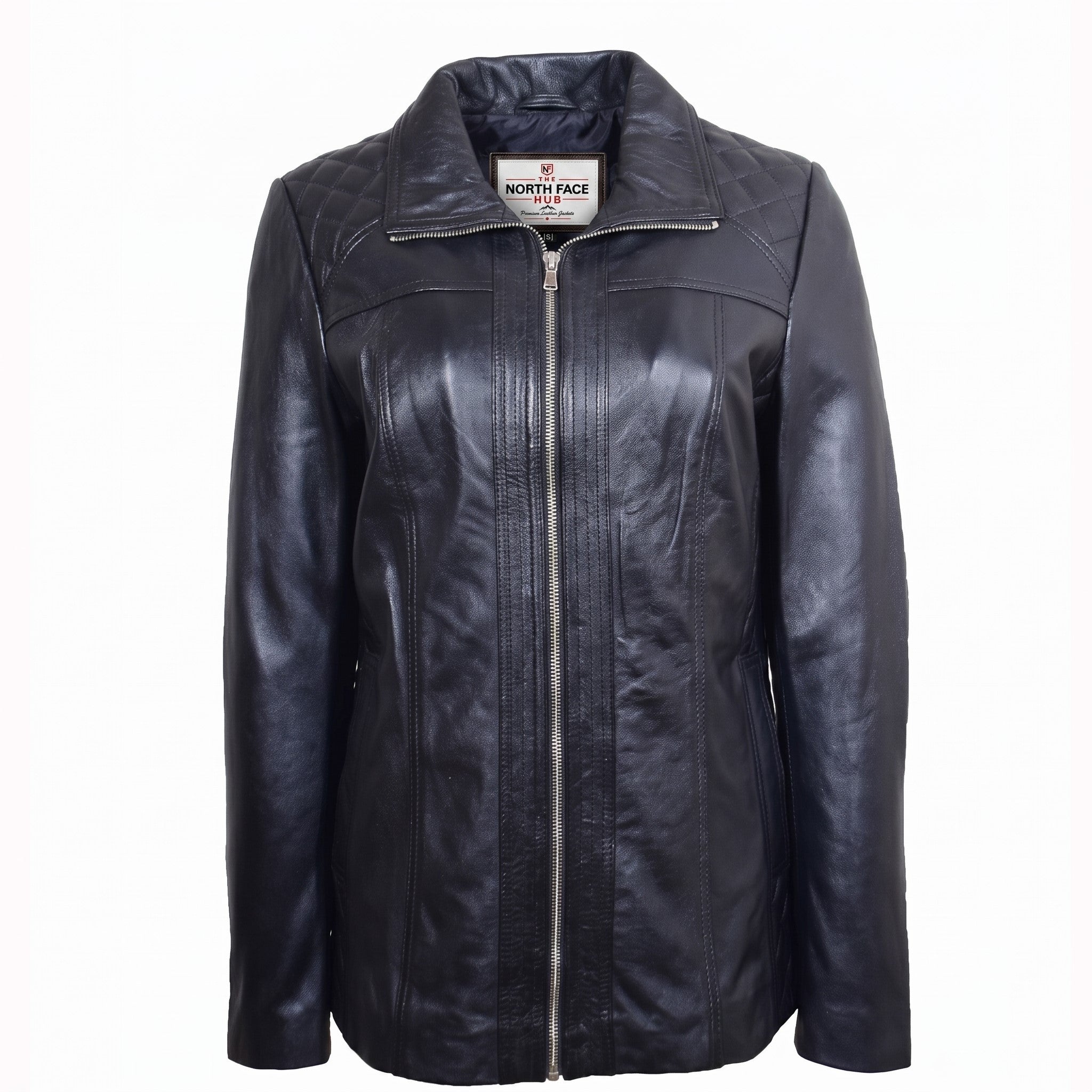 Womens Real Leather Jacket Zip Quilted ECHO Nova Black
