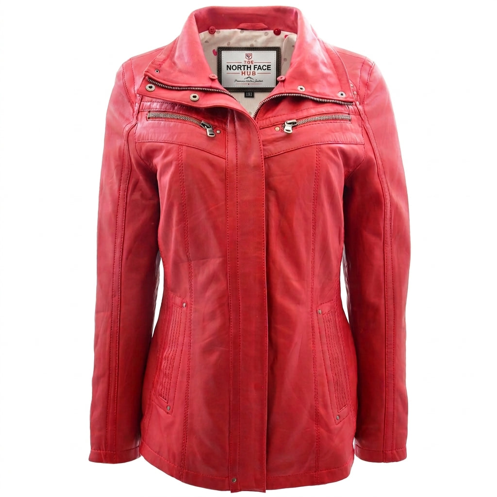 Womens Leather Jacket with Detachable Collar Dalia Ignite Red