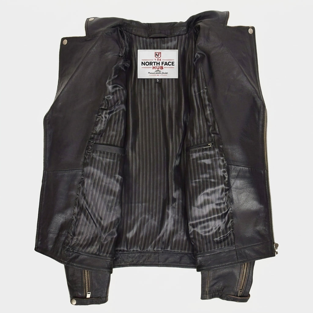 Mens Leather Biker Brando Design Jacket Sean Vintage Nova Black