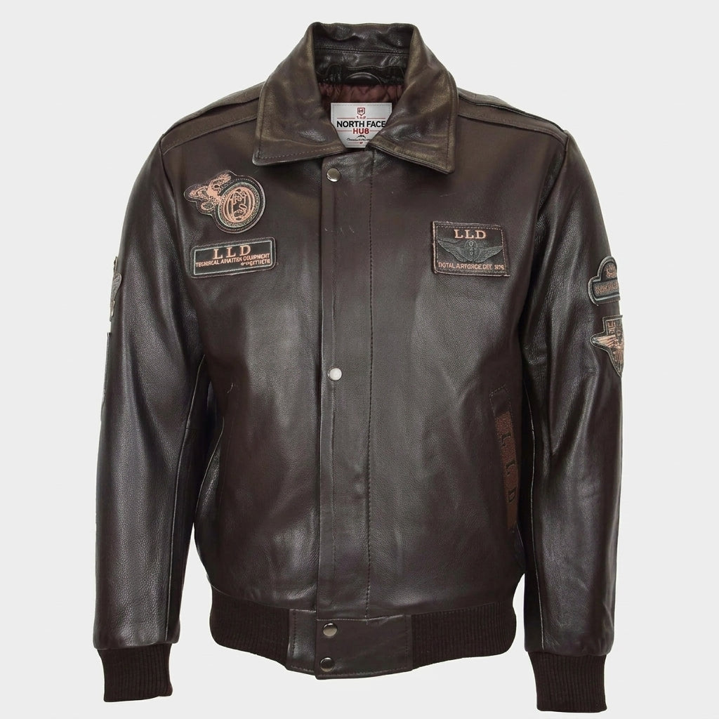Mens Leather Jacket with Detachable Collar Pilot-N Zenith Brown