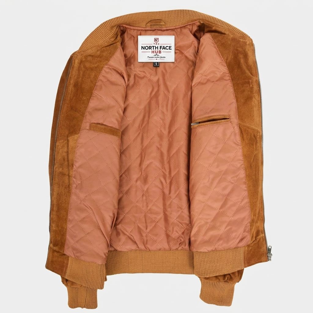 Mens Suede Bomber Varsity Jacket Reg Dynamo Tan