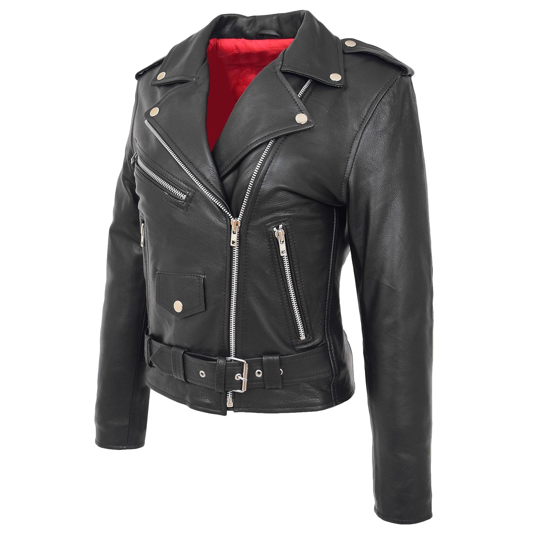 Womens Leather Biker Brando Style Jacket Holly Nova Black