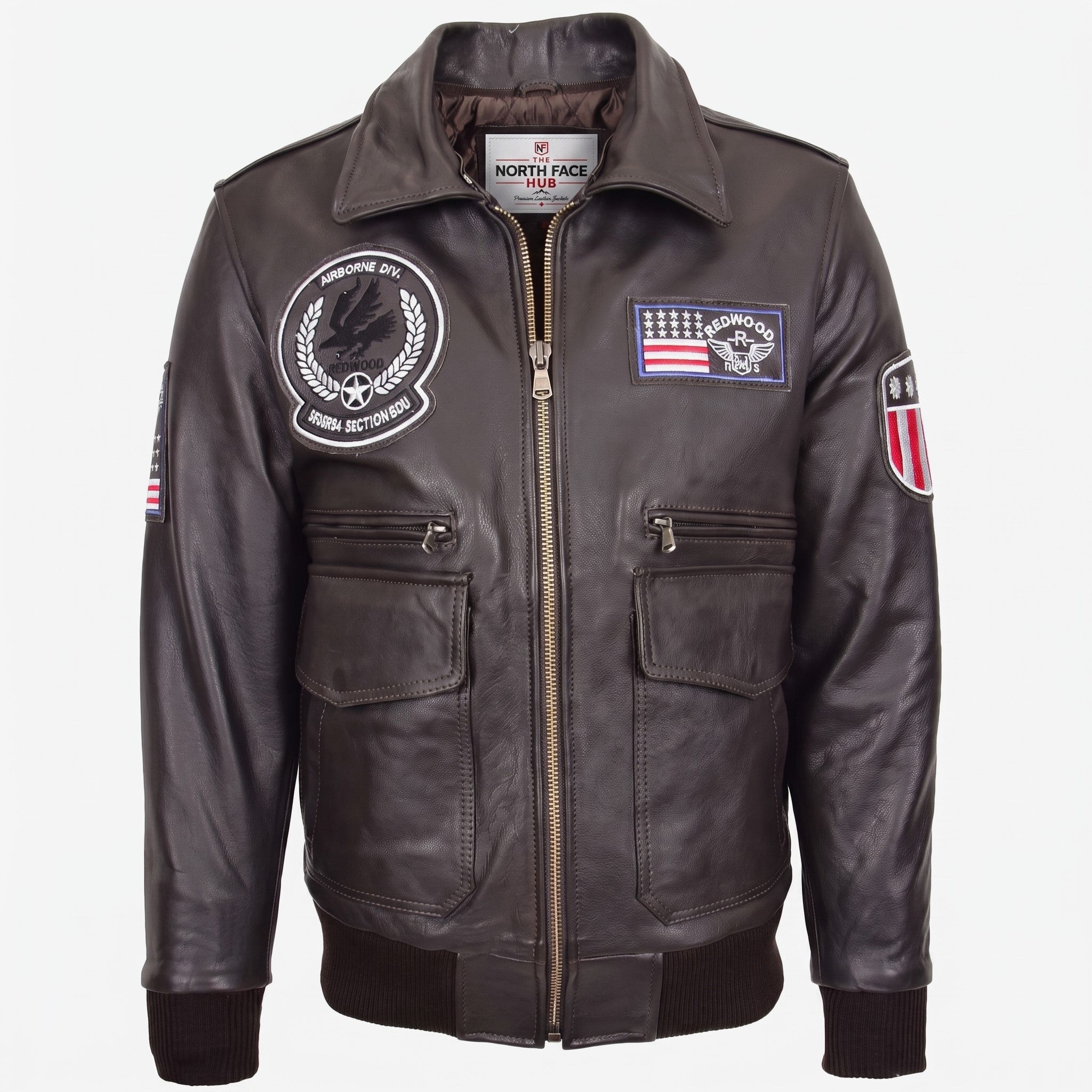 Mens Leather Bomber Jacket with Detachable Collar Arthur Zenith Brown