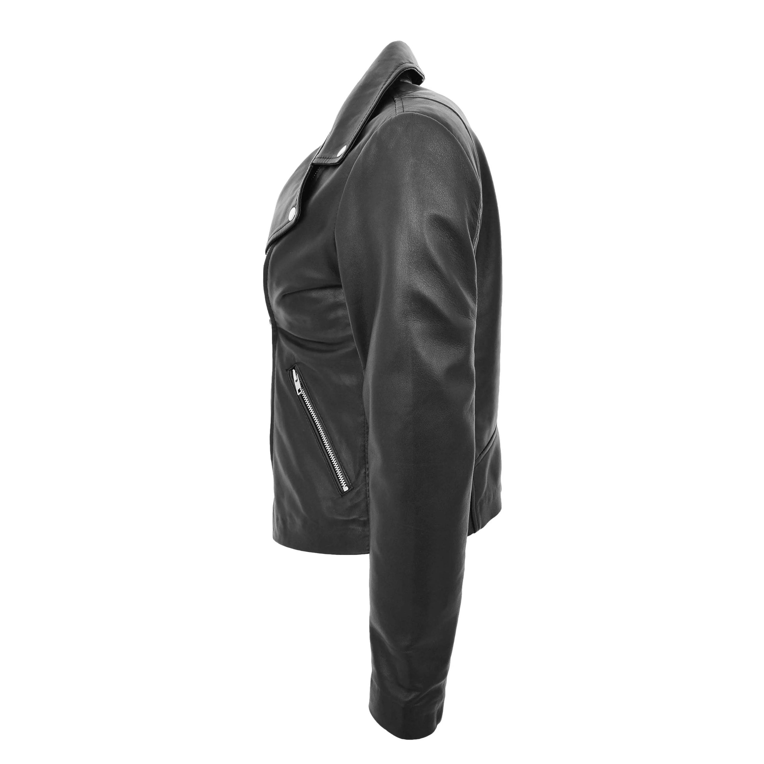 Womens Leather Biker Style Jacket Maya Cross Zip Nova Black