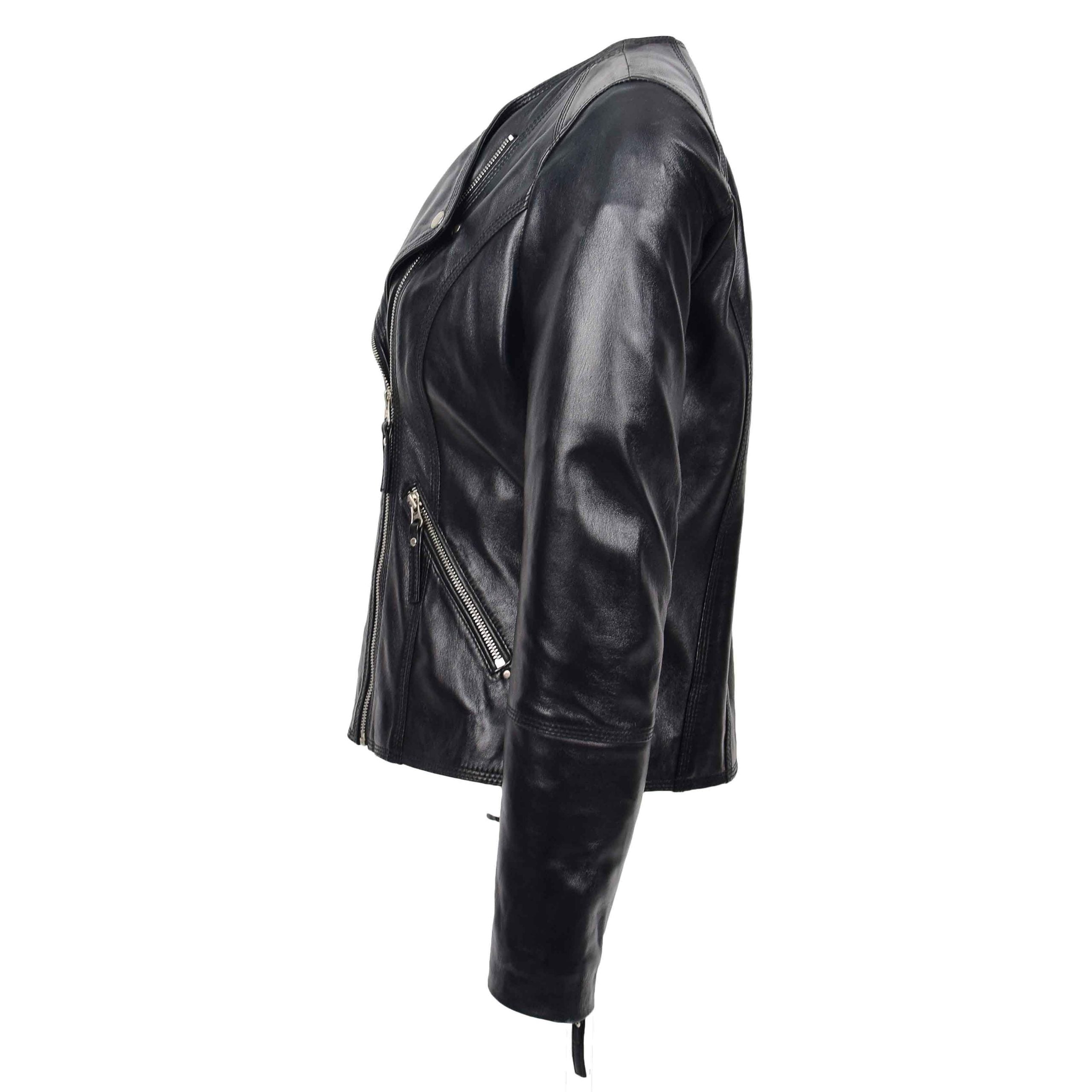 Womens Leather Casual Biker Jacket Shelly Cross Zip Nova Black