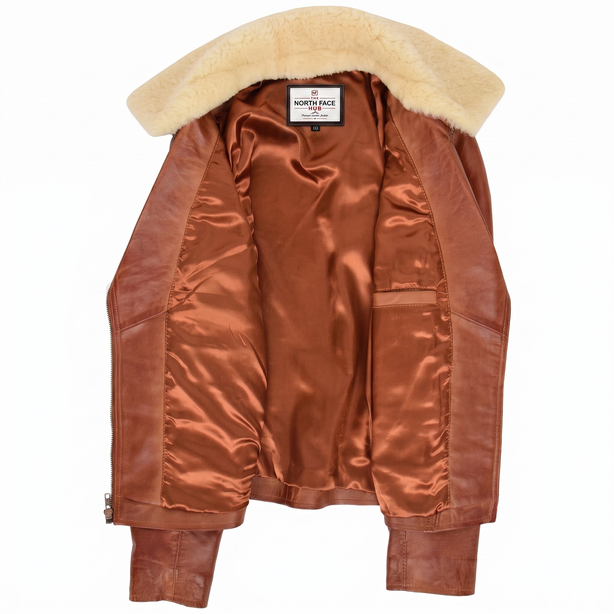 Womens Leather Biker Jacket with Detachable Collar Charmed Chestnut