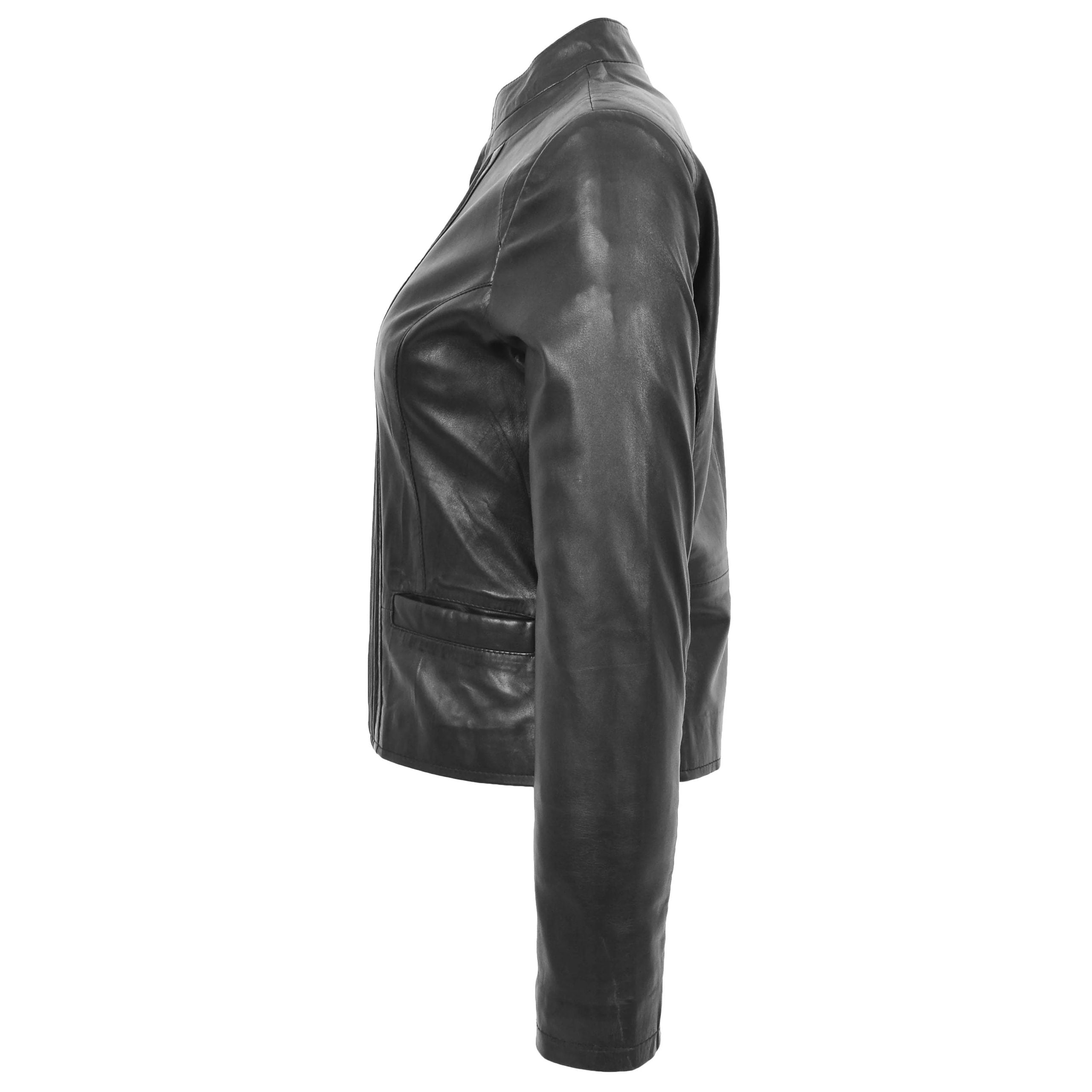 Womens Leather Standing Collar Jacket Becky Nova Black
