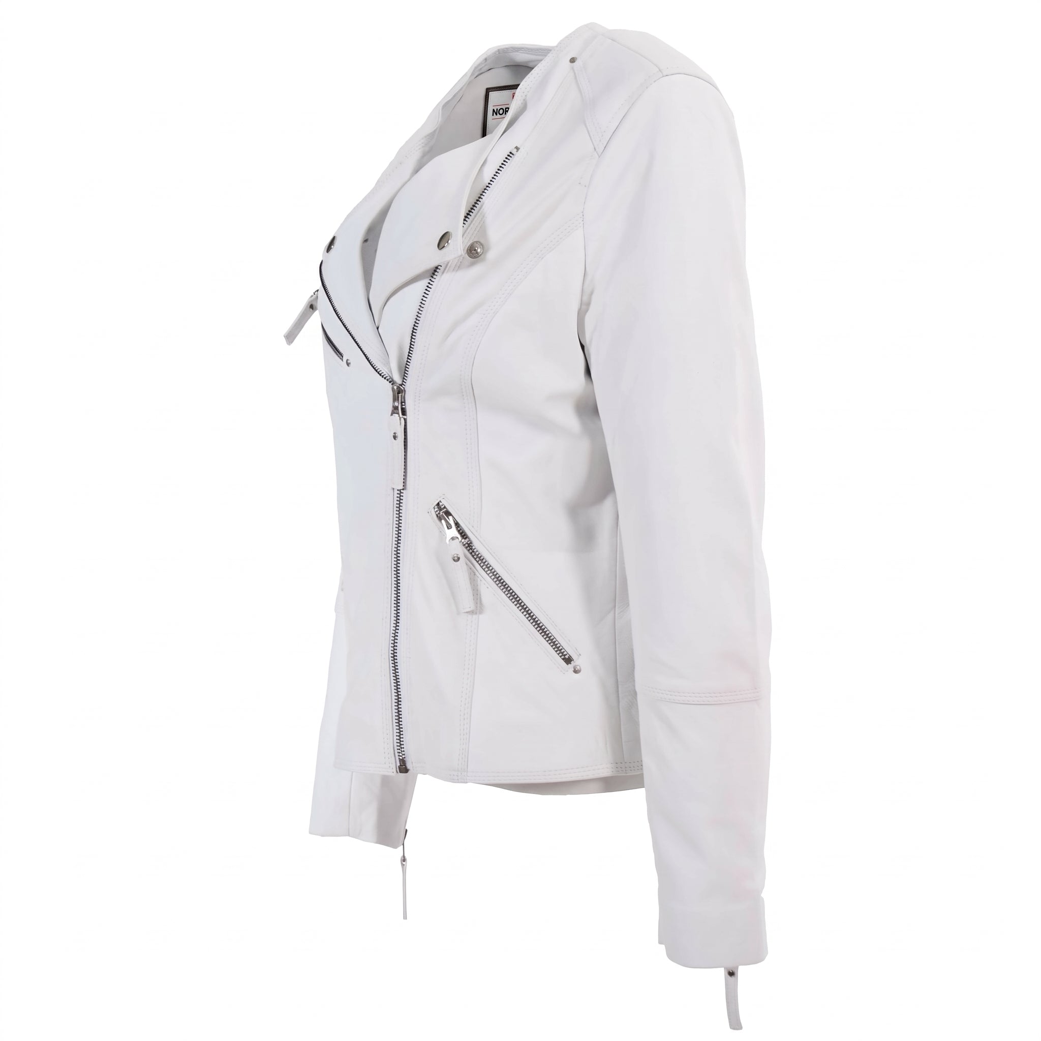 Womens Leather Casual Biker Jacket Shelly Cross Zip Astral Off White