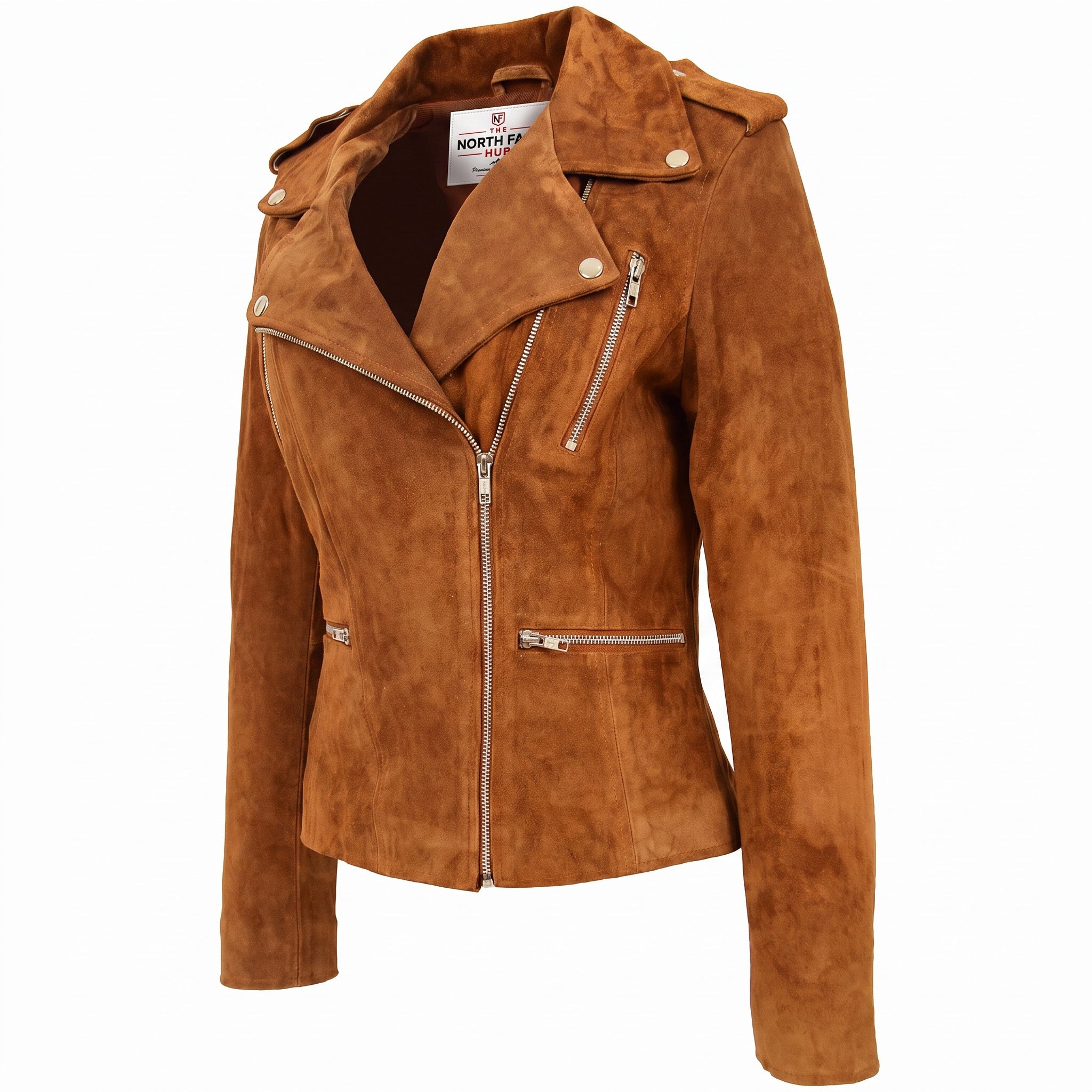 Womens Suede Biker Style Zip Jacket Skylar Dynamo Tan