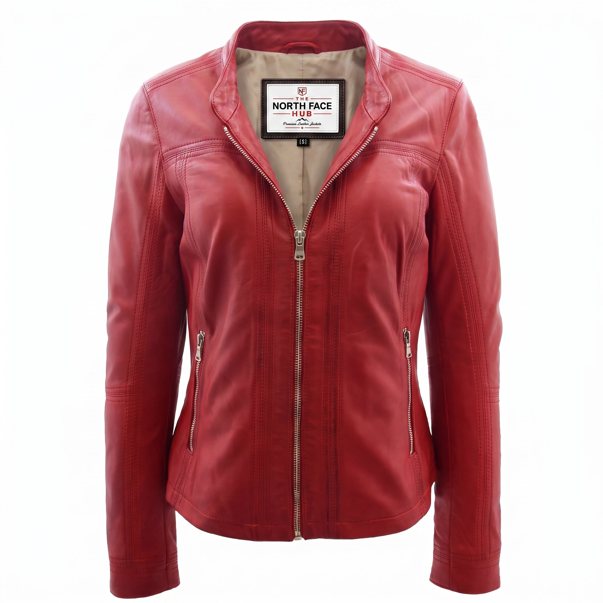Womens Leather Classic Biker Style Tayla Jacket Ignite Red
