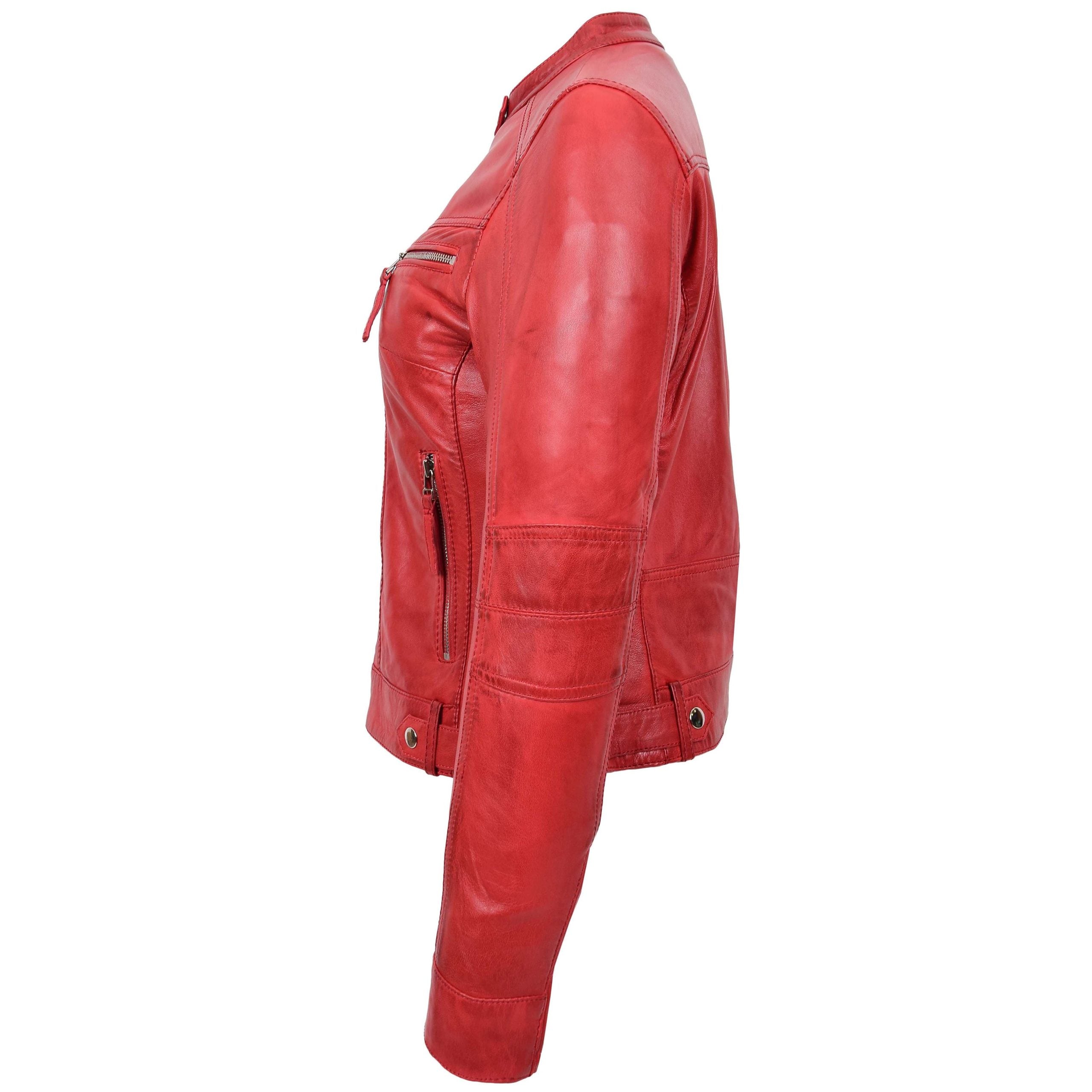 Womens Real Leather Biker Jacket Casual Style Annie Ignite Red