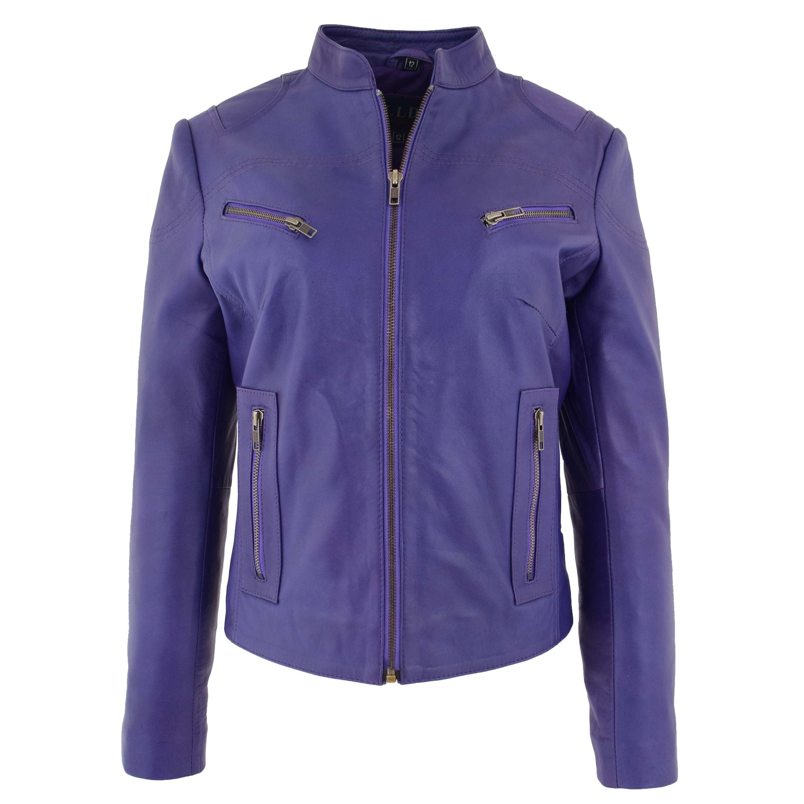 Womens Leather Standing Collar Jacket Becky Whisper Purple