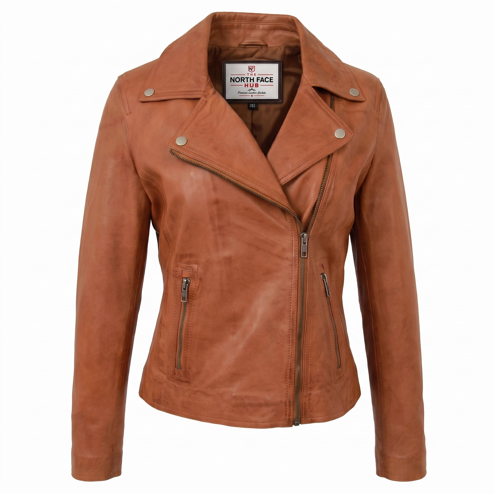 Womens Soft Leather Cross Zip Biker Jacket Lola Dynamo Tan