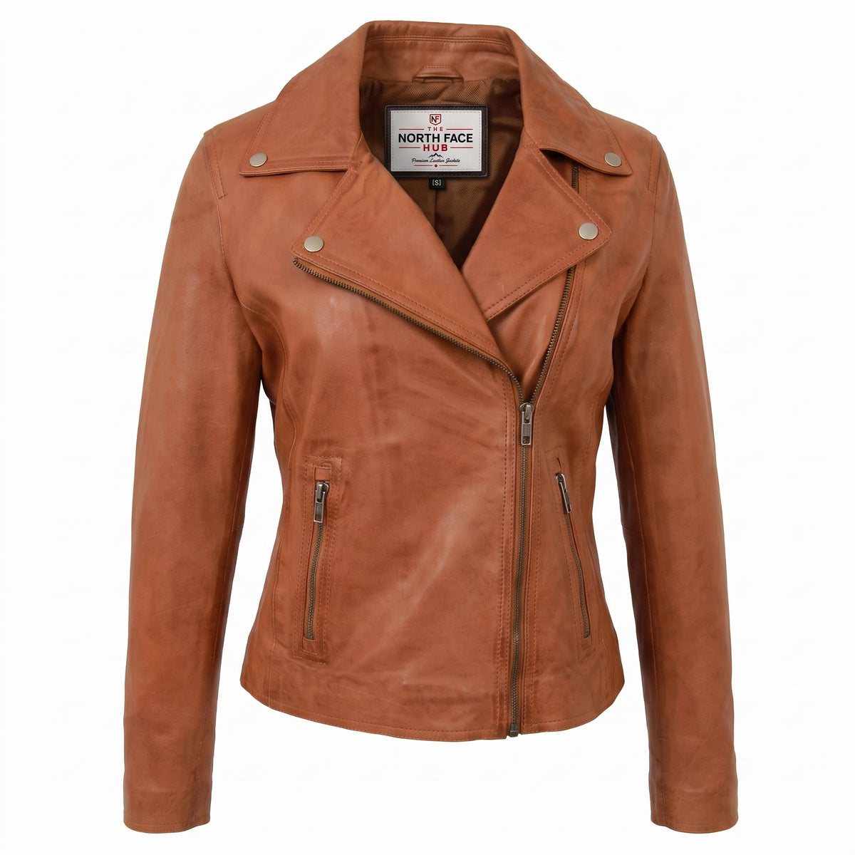Womens Soft Leather Cross Zip Biker Jacket Lola Dynamo Tan