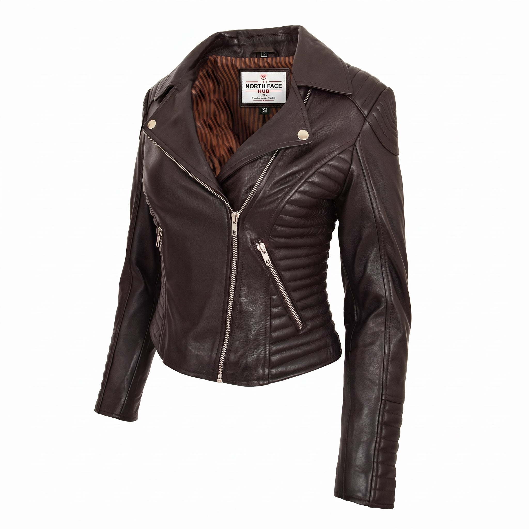 Womens Soft Leather Cross Zip Biker Jacket Anna Zenith Brown