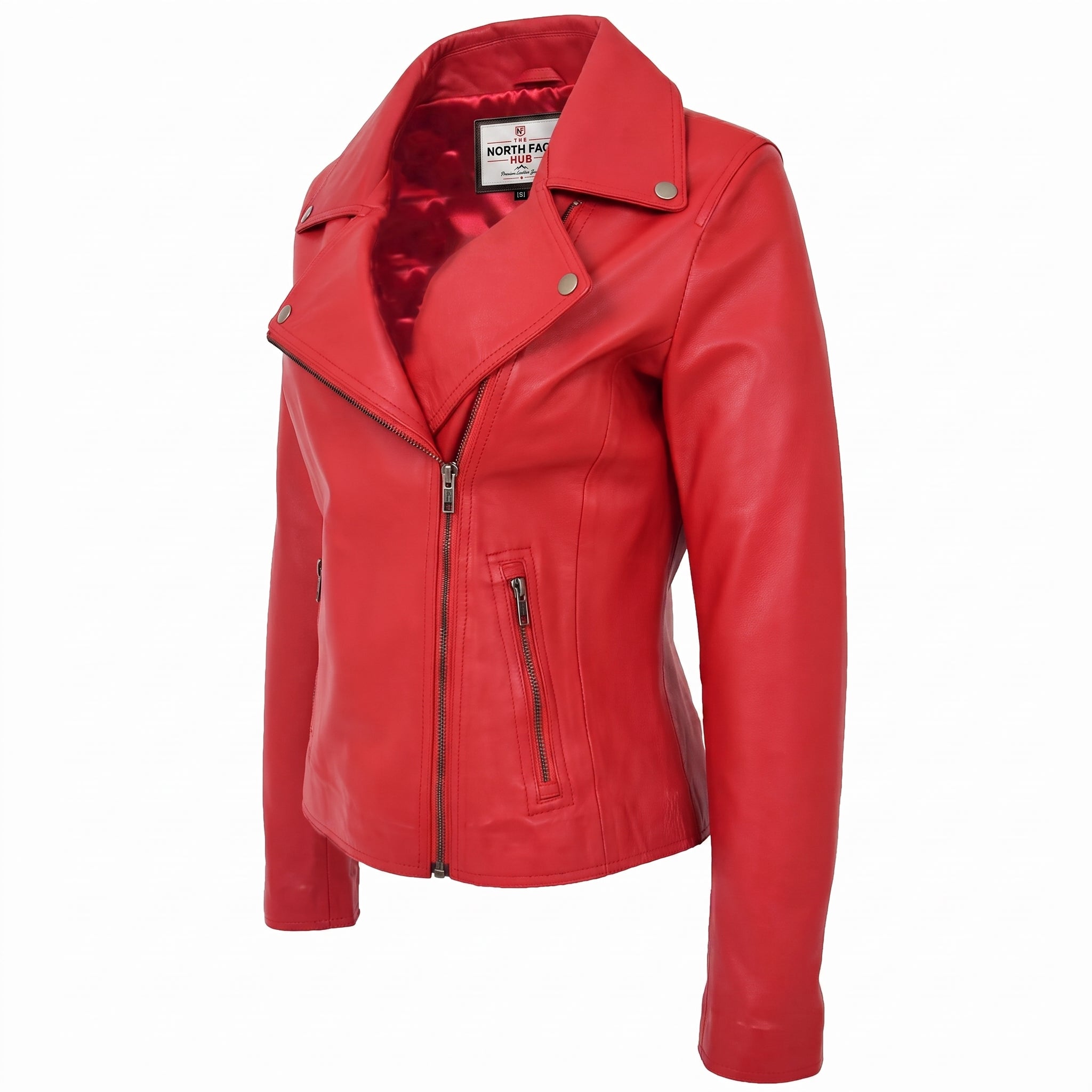 Womens Soft Leather Cross Zip Biker Jacket Lola Ignite Red